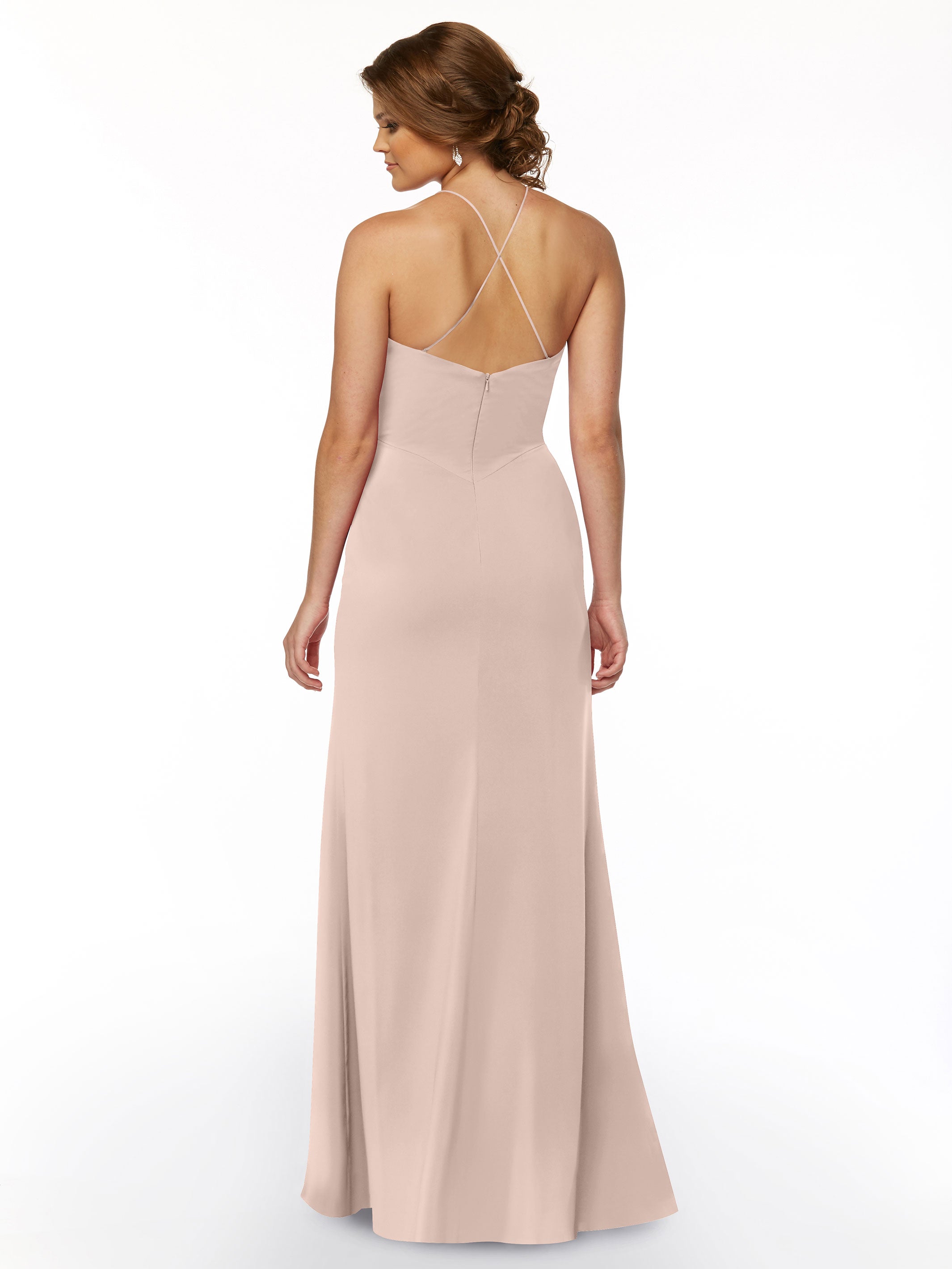 Elegant 83026 Sheath Stretch Chiffon Bridesmaid Dress with Halter Neckline & High Slit - Perfect for Weddings, Formal Events & Evening Parties