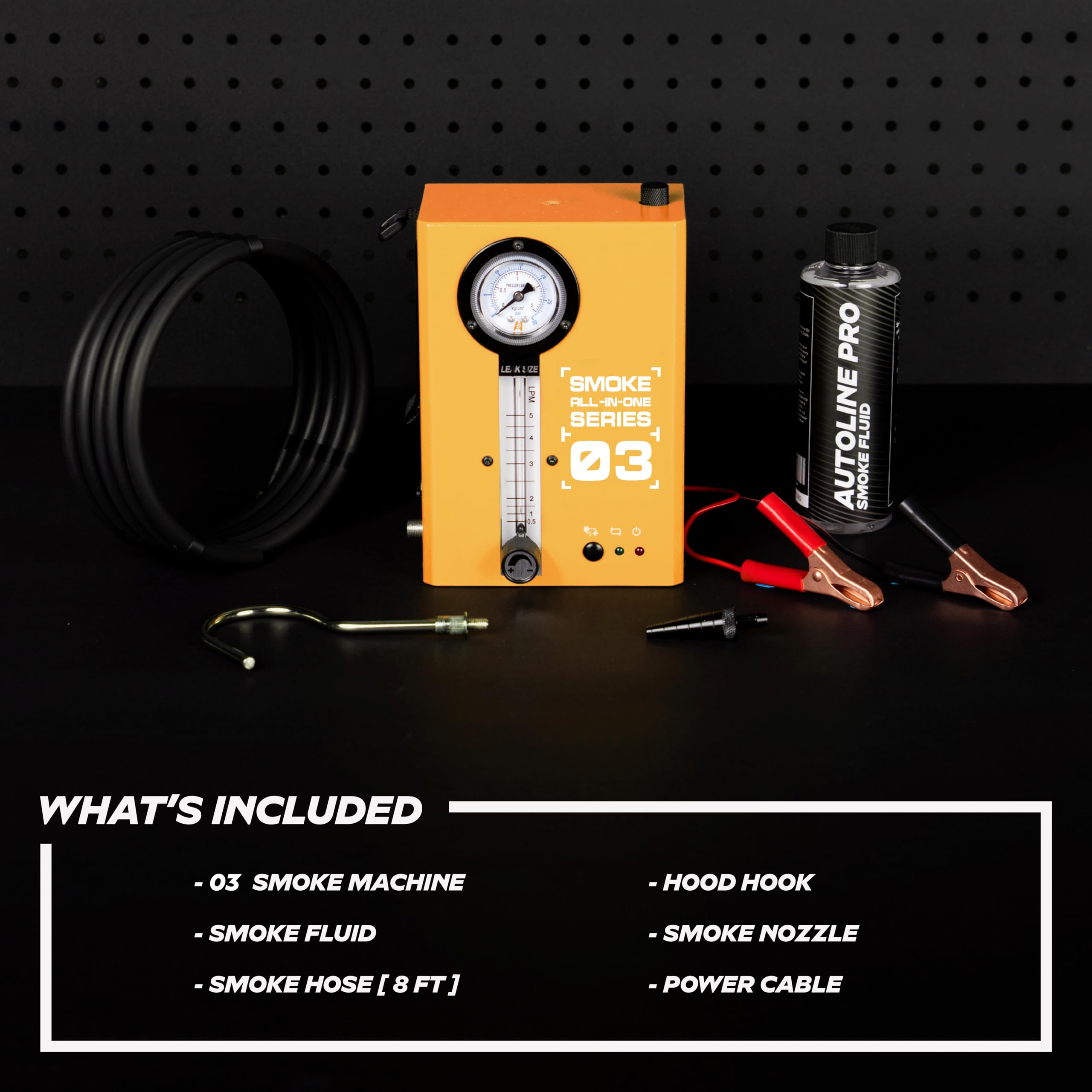 EVAP Smoke Machine Leak Detector Kit with Built-in Air Motor & Pressure Gauge - Model 03 Automotive Diagnostic Tool with Flow Meter & Smoke Fluid - Perfect for EV System Testing, Engine Leak Detection & Car Maintenance (Orange)