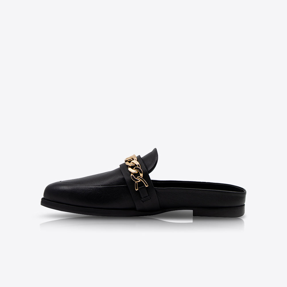 Tuesday Chain Slide Sandals for Women - Black & Gold Gladiator Flat Slides - Comfortable Summer Beach Shoes for Casual Outings and Poolside Relaxation