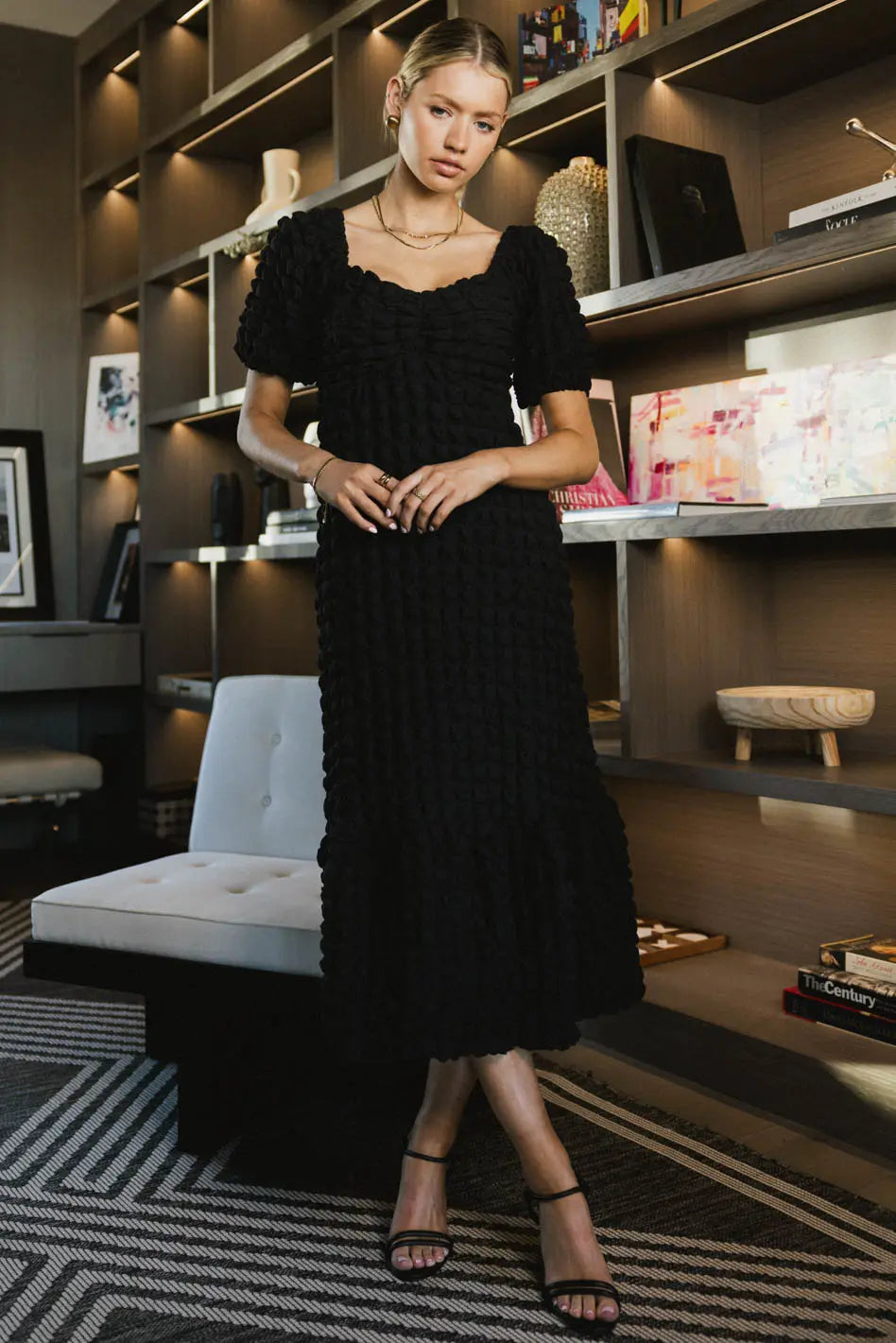 Miley Black Bubble Texture Dress - Women's Fashion Trendy Party & Evening Wear - FINAL SALE