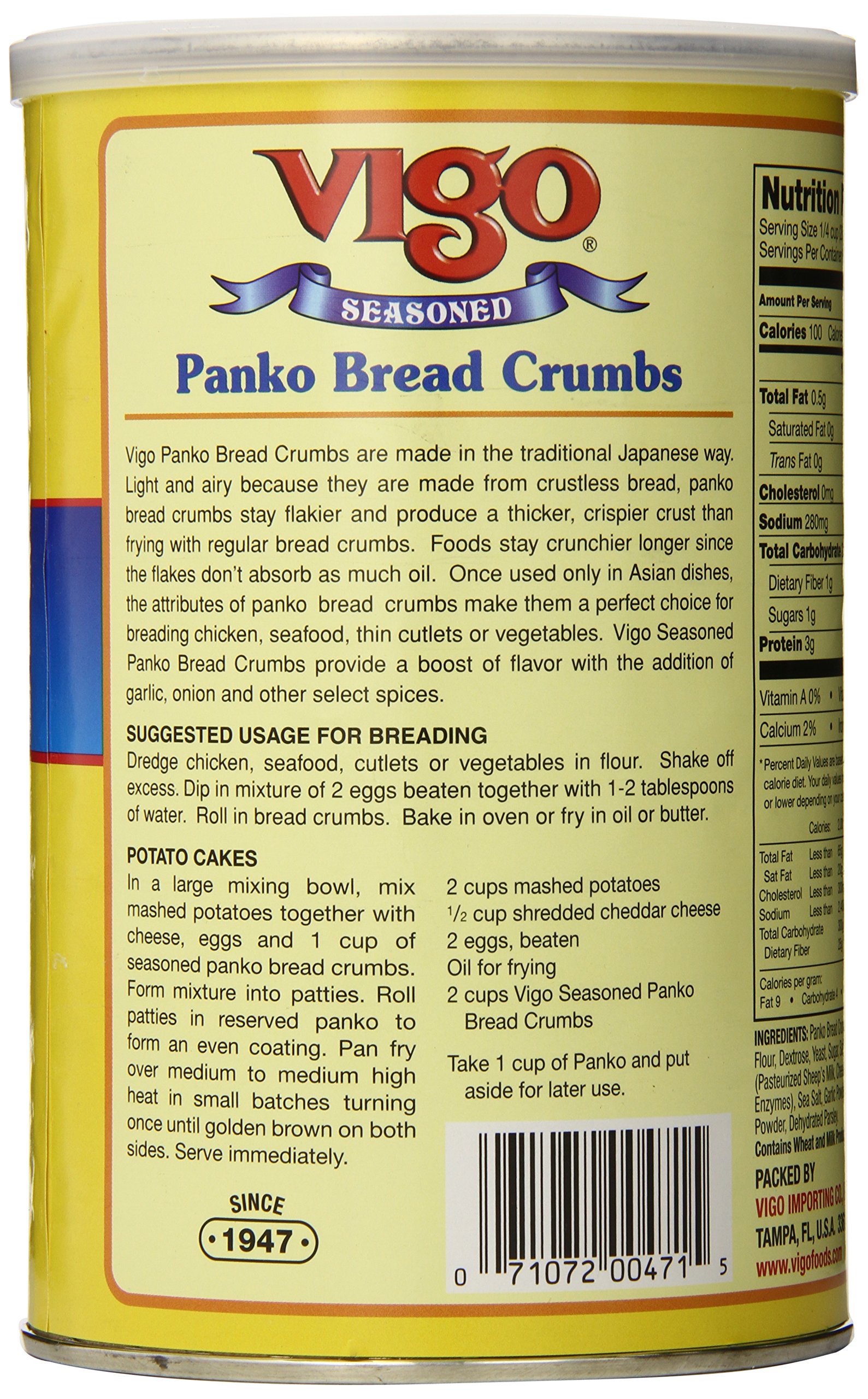 Vigo Italian Style Seasoned Panko Bread Crumbs - 8oz | Gluten-Free Breadcrumbs for Chicken, Fish & Meat Coating | Perfect for Baking, Frying & Air Frying
