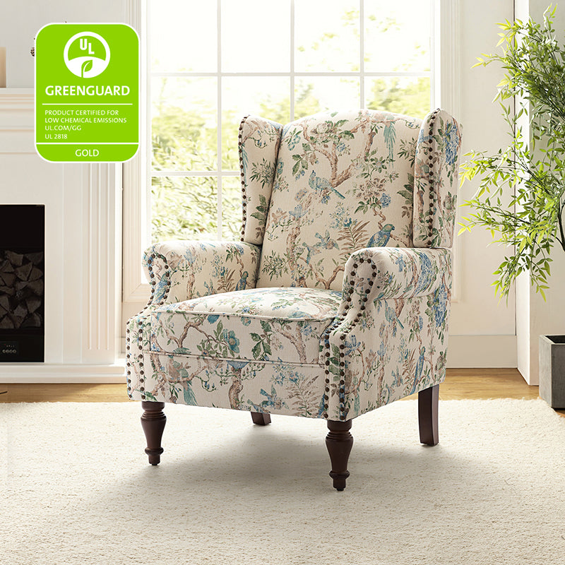 Felix Upholstered Wingback Armchair with Spindle Legs - Comfortable Living Room Chair for Reading & Relaxing - Perfect for Home Office, Bedroom or Lounge Area