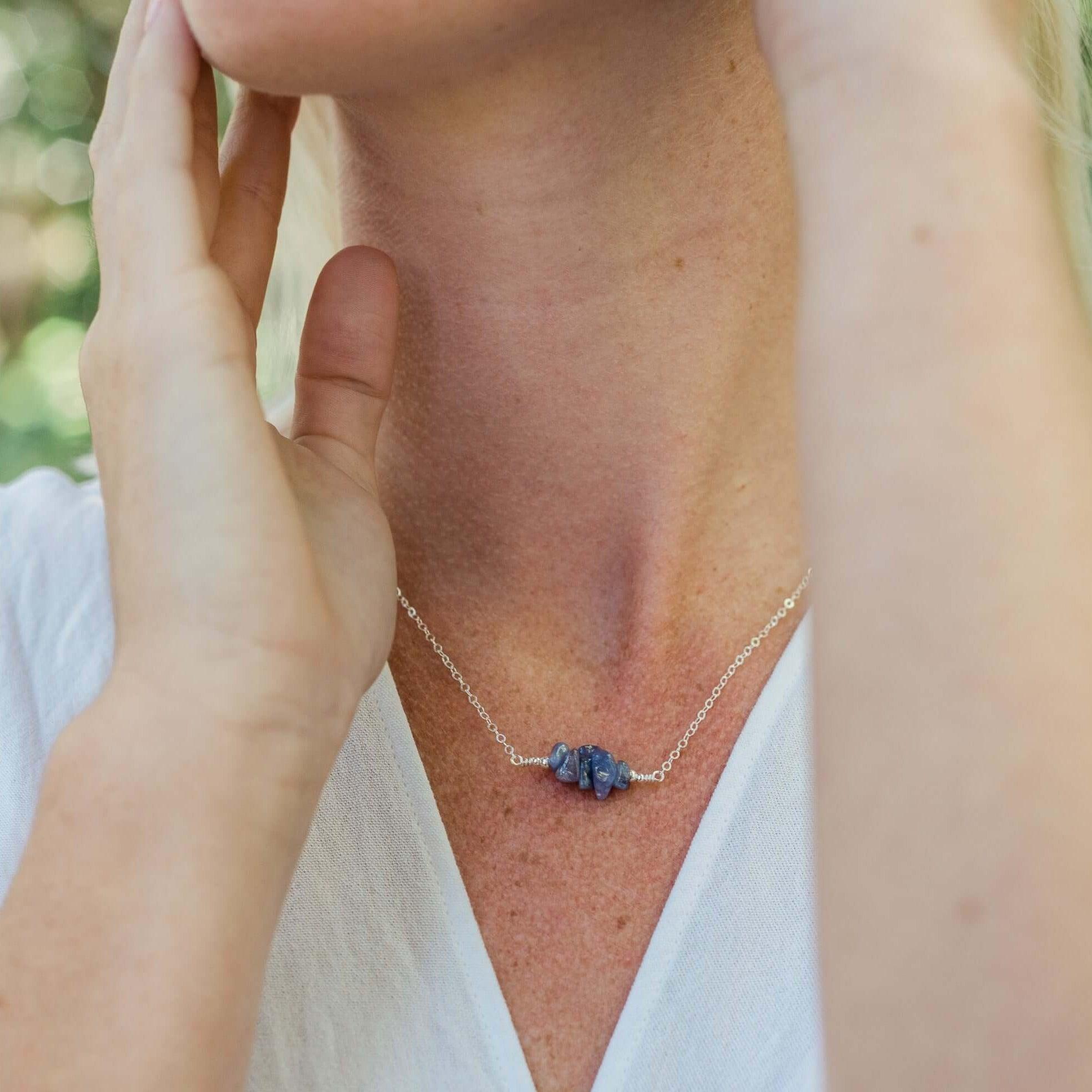 Tanzanite Chip Bead Bar Necklace for Women - Elegant Blue Gemstone Jewelry for Everyday Wear, Gift Giving & Special Occasions