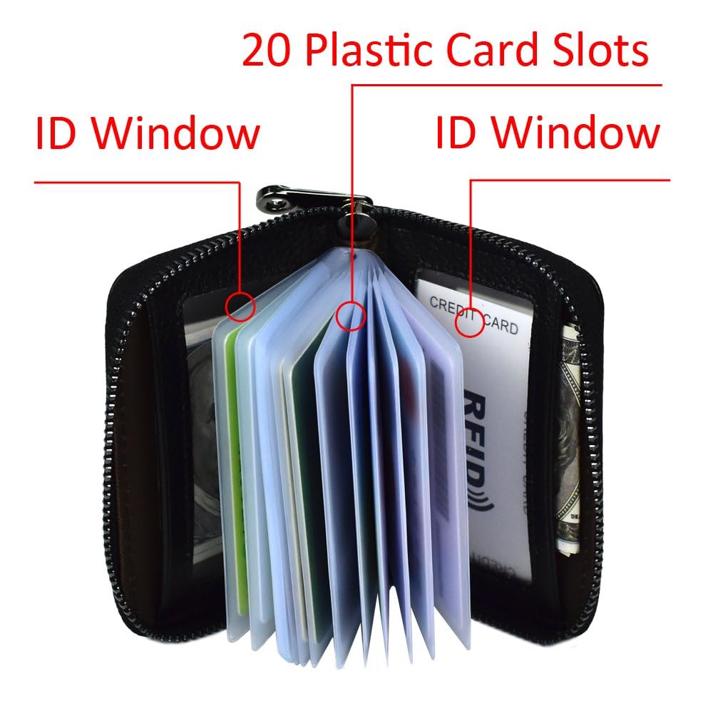 RFID Blocking Card Holder for Women & Men - 20 Slot Credit Card Wallet with Money Organizer - Slim & Secure Black Leather Case - Perfect for Travel, Business & Everyday Use