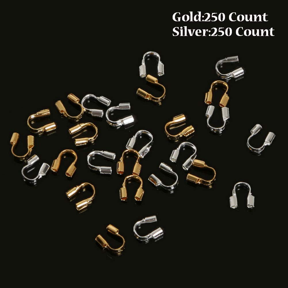 AKOAK 500-Piece Jewelry Wire Protectors Set - 250 Gold & 250 Silver Wire Guards for Beading, Bracelets, Necklaces - DIY Jewelry Making Supplies for Earrings, Charms, and Pendants