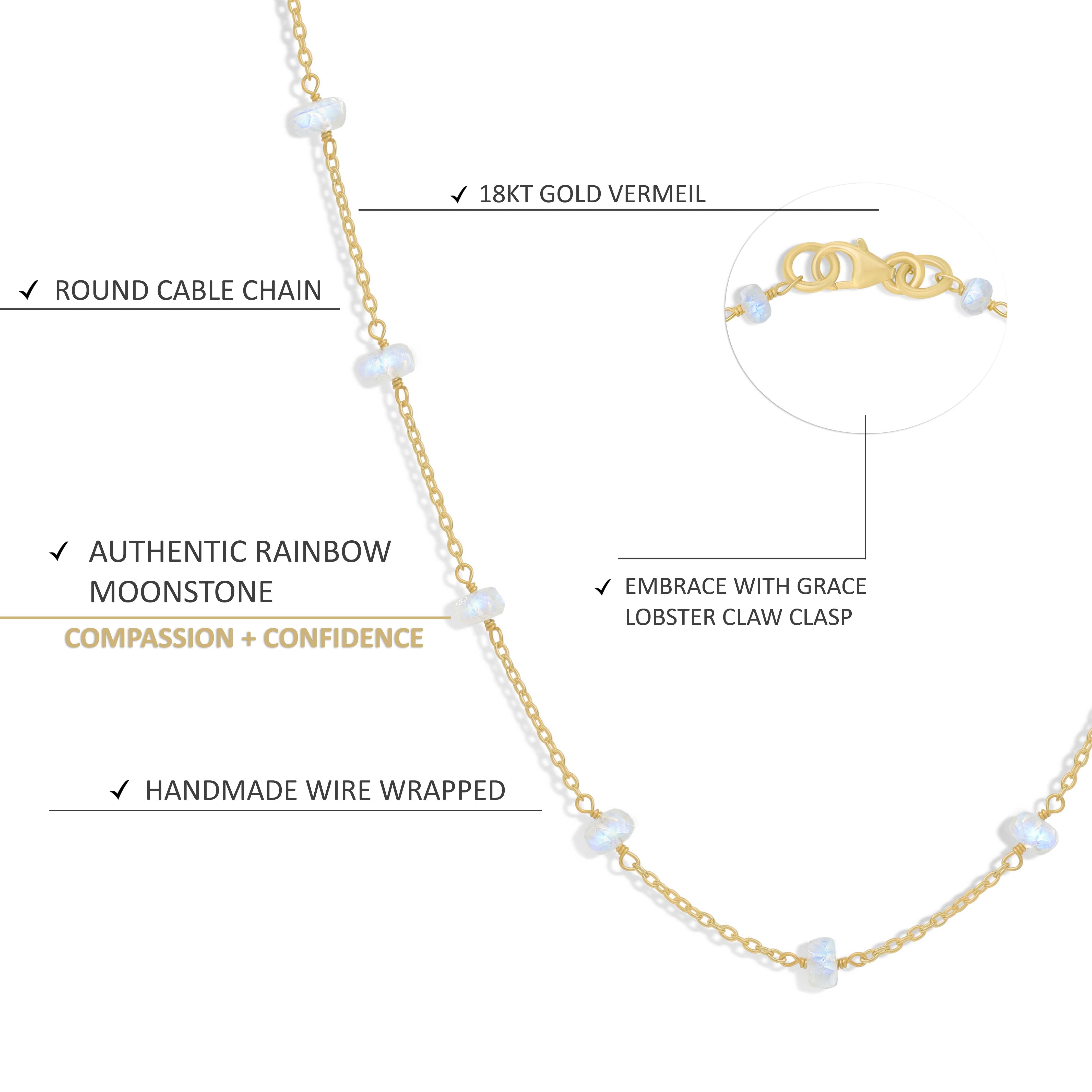 Natural Rainbow Moonstone Beaded Chain Necklace for Women - Elegant Boho Jewelry for Everyday Wear, Parties & Special Occasions