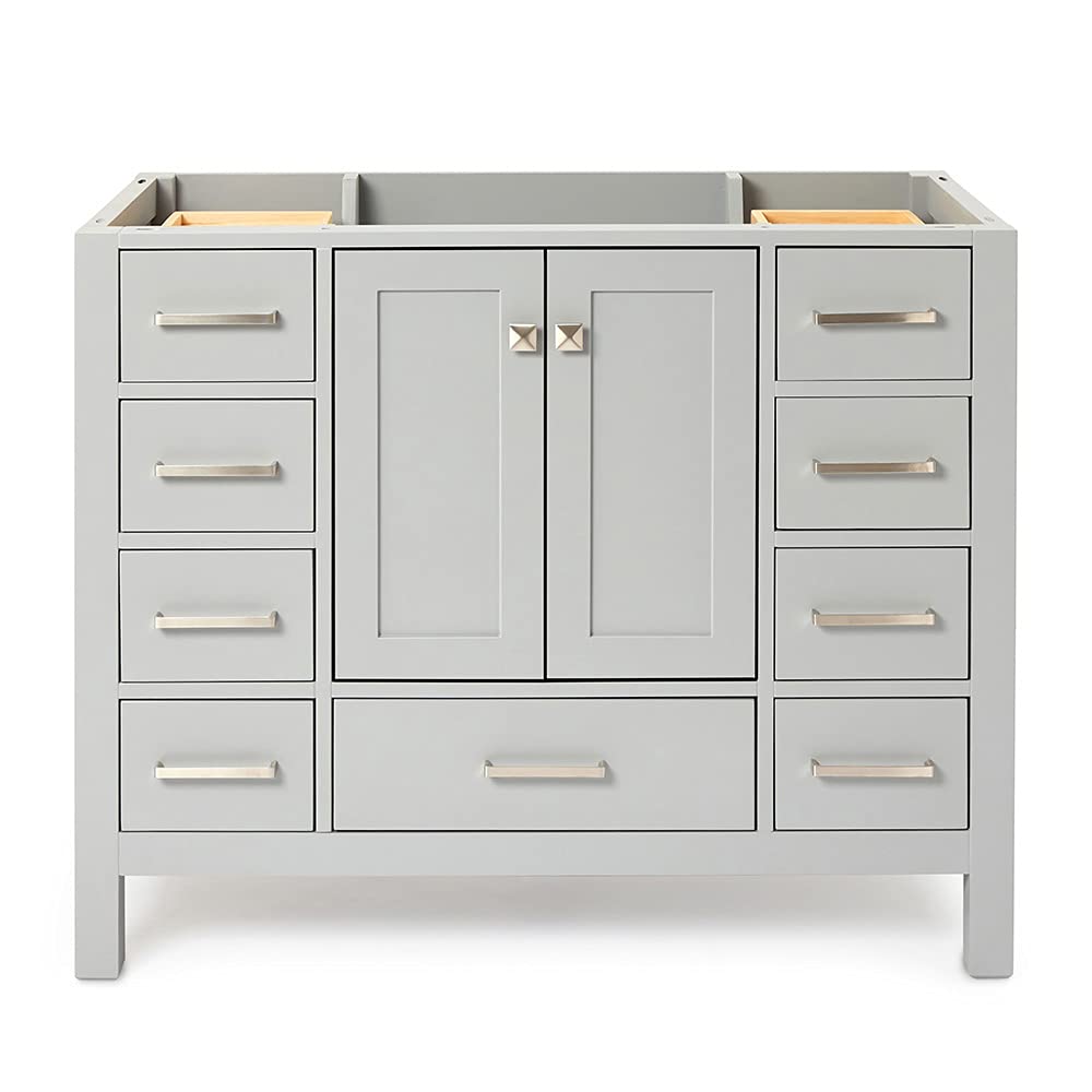 DKB Beckford Series 42 Inch Grey Bathroom Vanity Base Cabinet with Center Sink, 2 Soft Close Doors & 9 Full Extension Dovetail Drawers – Perfect for Modern Bathroom Remodeling and Space-Saving Storage Solutions