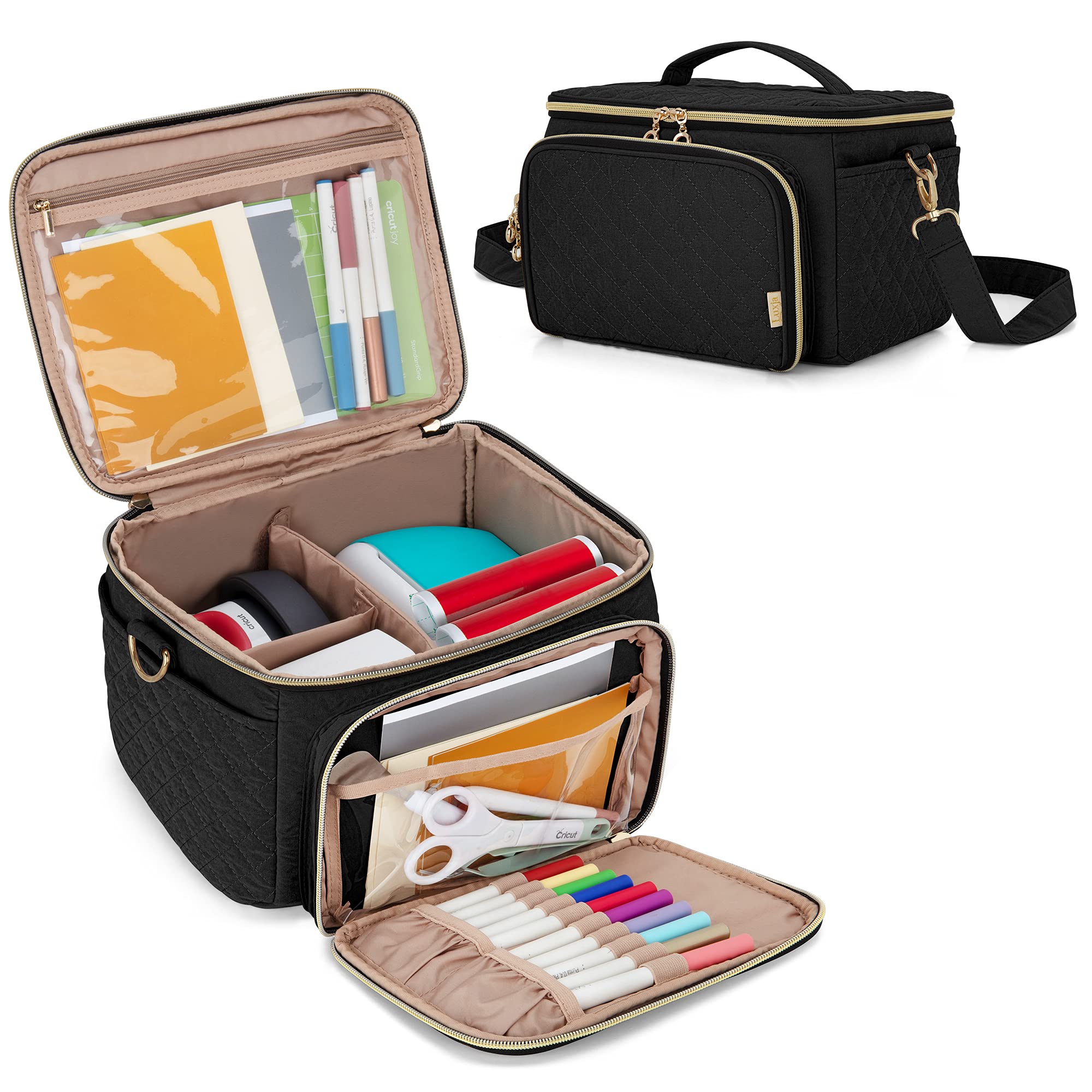 Luxja Carrying Case for Cricut Joy & Easy Press Mini - Portable Storage Bag with Multiple Compartments for Crafting Supplies (Black) | Perfect for Travel, Craft Fairs & Home Organization
