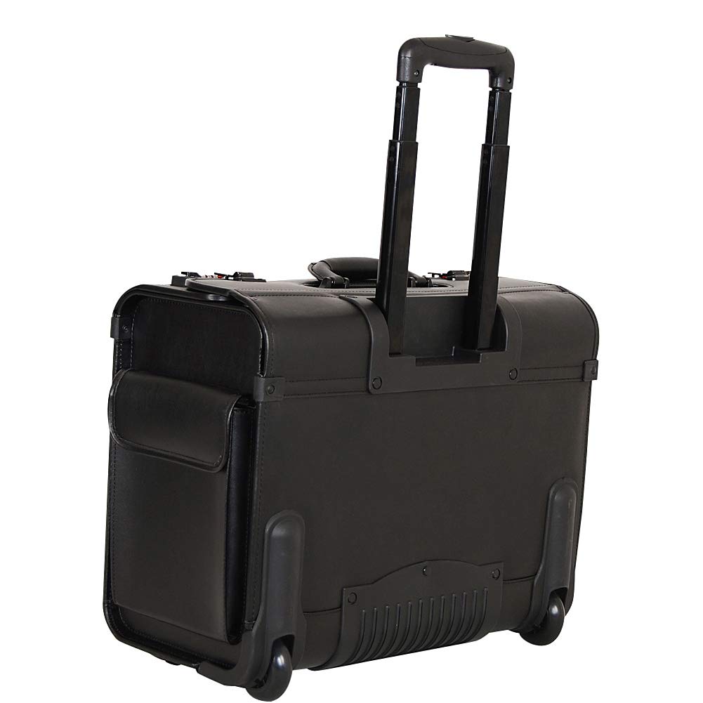Premium Black Leather Rolling Computer & Catalog Case - Durable Laptop Briefcase with Wheels for Business Travel, Office & Commuting