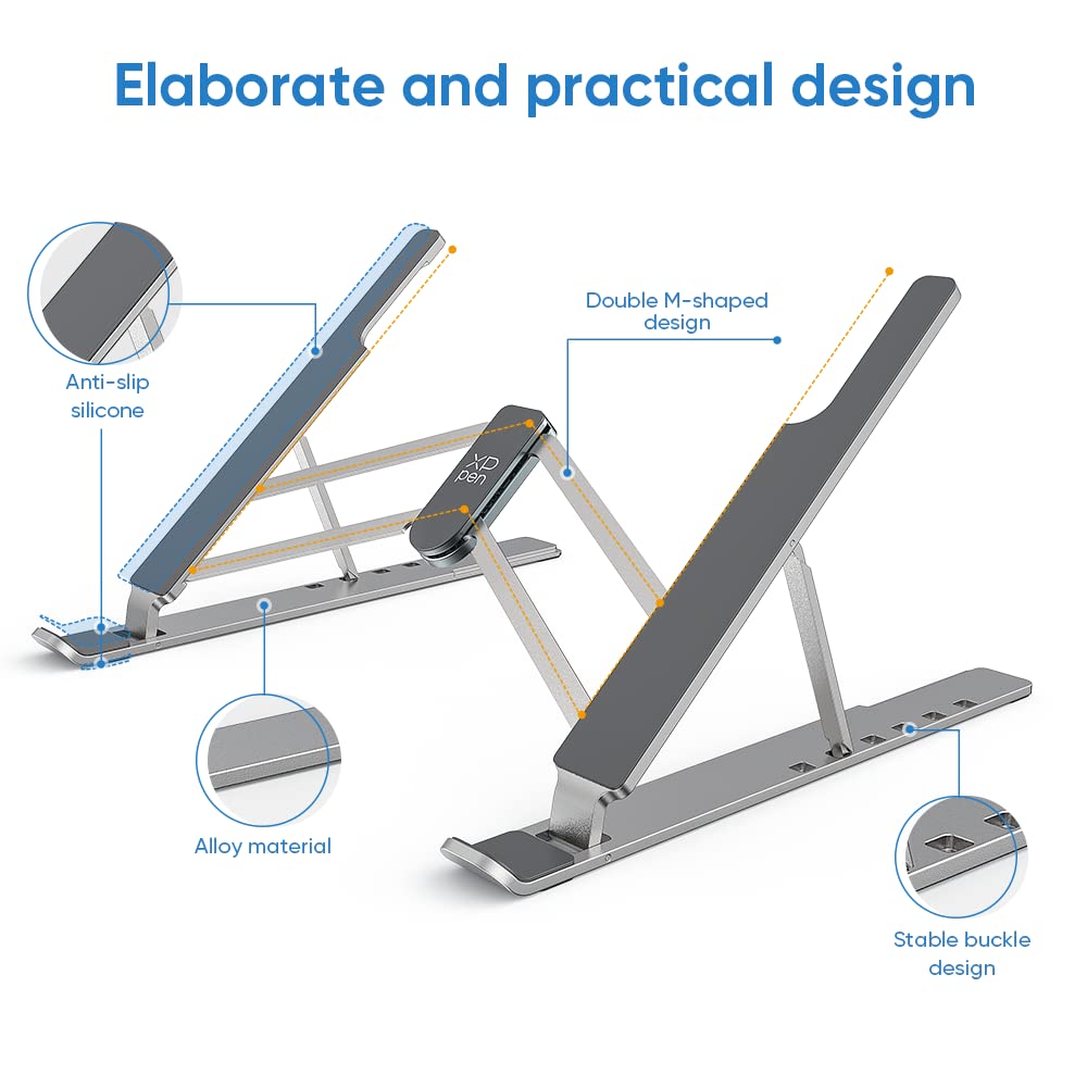 XPPen Adjustable Aluminum Drawing Tablet Stand - Portable Silver Holder for 10-15.6