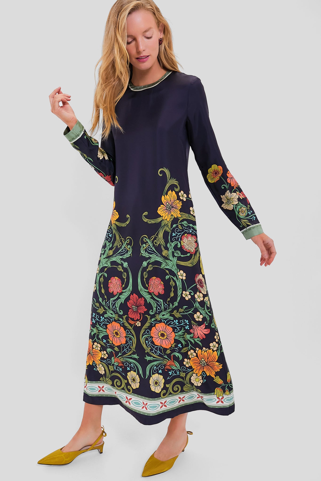 Botticelli Long Sleeve Swing Dress for Women - Flowy A-Line Midi Dress with Ruffle Sleeves | Perfect for Office Wear, Date Night & Fall Weddings