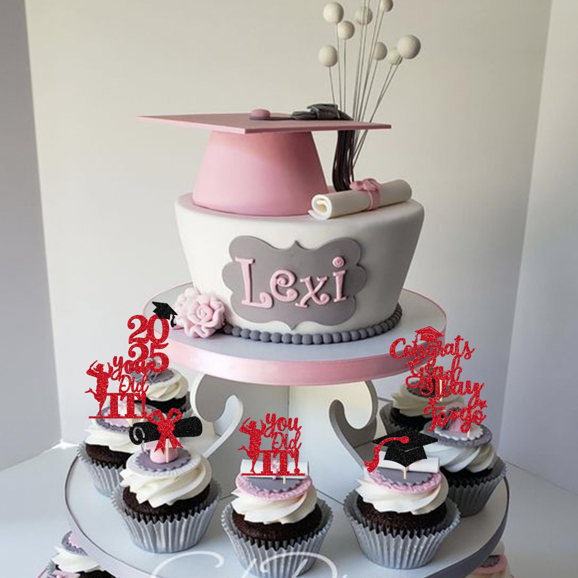 24 Pack Lawyer 2025 Graduation Cupcake Toppers - Glitter Class of 2025 Grad Cap Law School Survivor Cupcake Picks - Perfect for 2025 Lawyer Graduation Party, Cake Decorations & Supplies (Red) - Great for Law School Graduation Celebrations, Office Parties & Dessert Table Decor