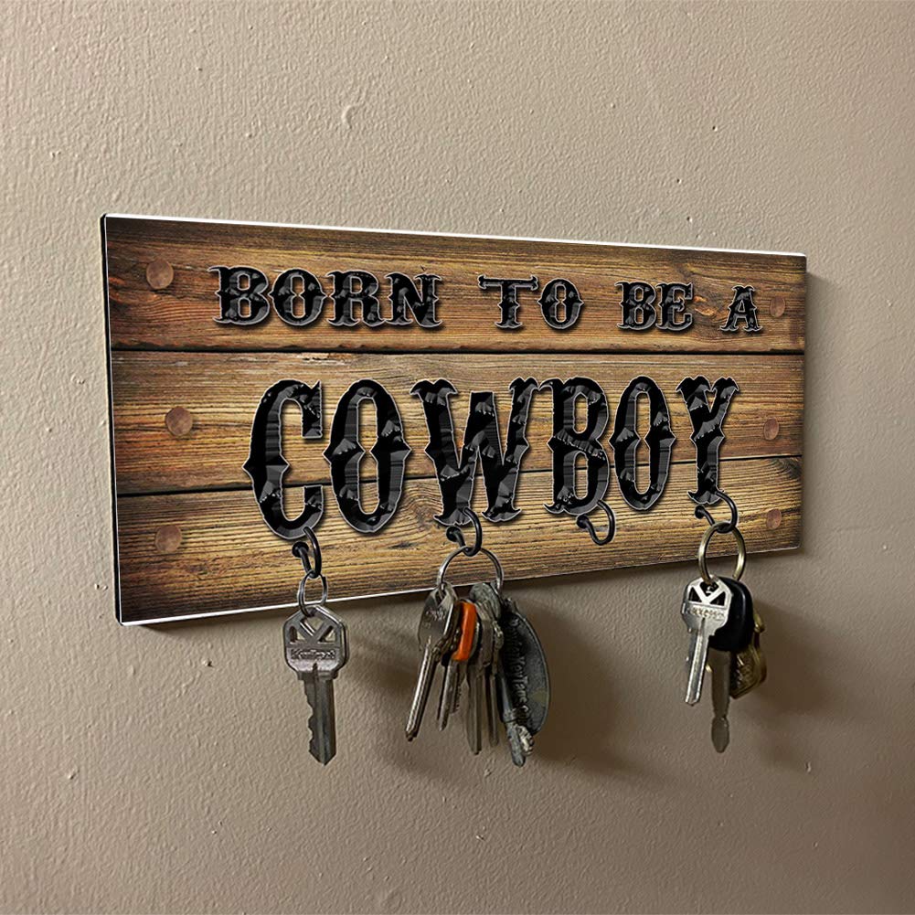 Dark Brown Barn Wood Key Holder Wall Mount Rack - Rustic Cowboy Style Home Organizer for Keys, Rings & Accessories | Perfect for Entryway, Mudroom & Farmhouse Decor