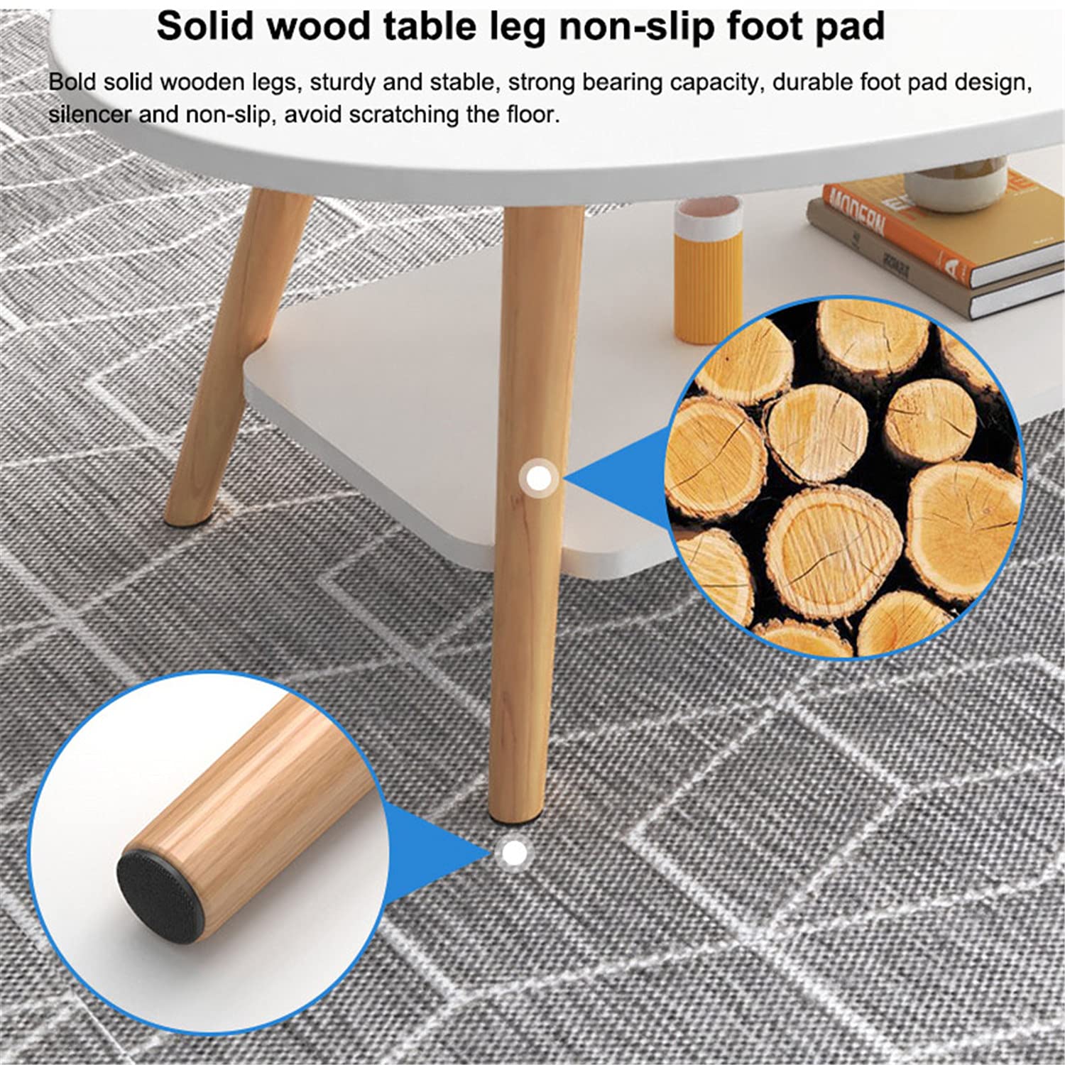 Modern Oval Coffee Table with Open Shelving - 2-Tier Wooden Sofa Table for Living Room Storage & Display | Simple Design Accent Furniture for Home Decor | Yellow Finish | Perfect for Small Spaces, Apartments & Cozy Living Areas