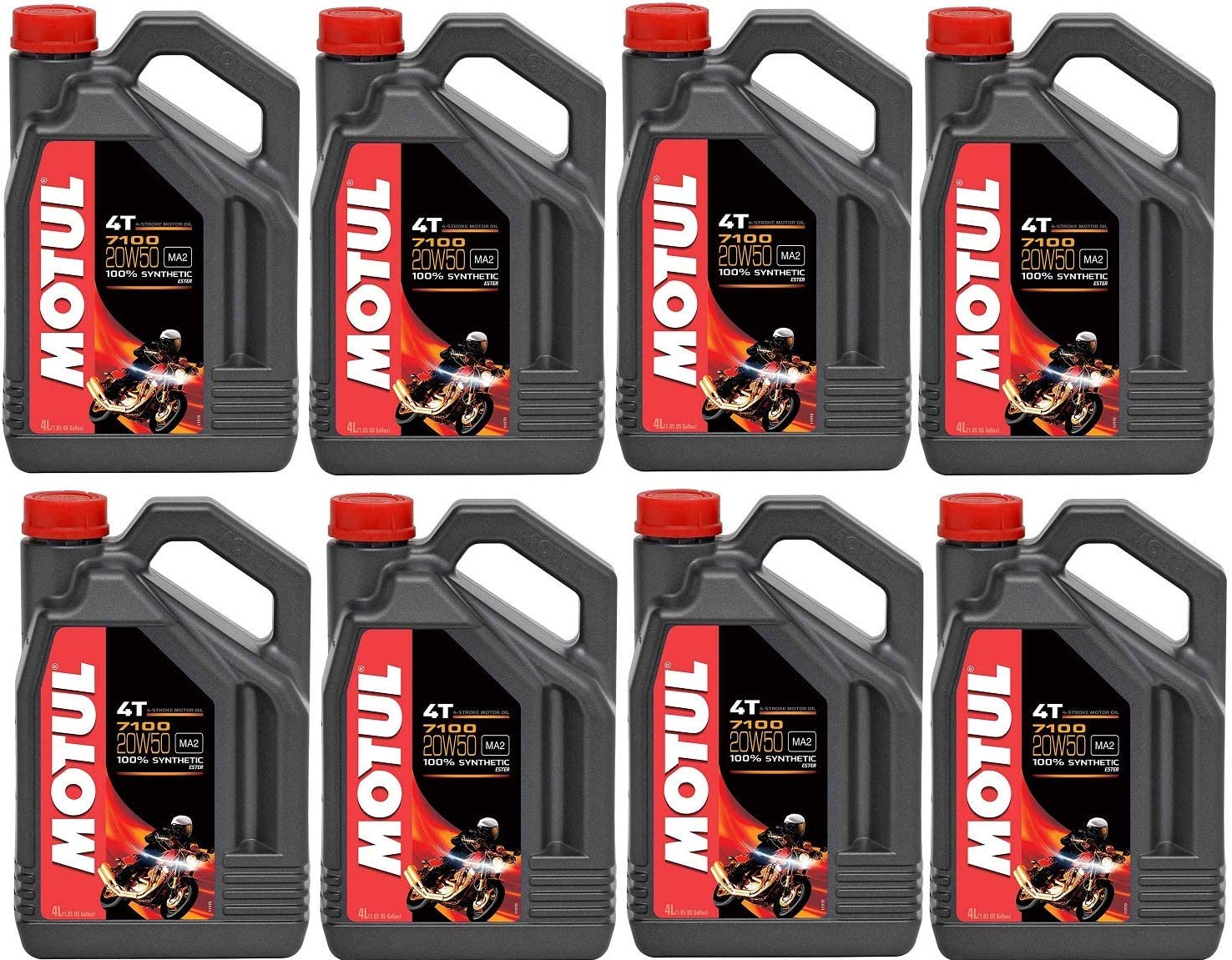 Motul 7100 4T 20W-50 Synthetic Motor Oil - 1 Gallon Bottle (Pack of 8) - High Performance Motorcycle & ATV Oil for Racing, Touring & Off-Road Use