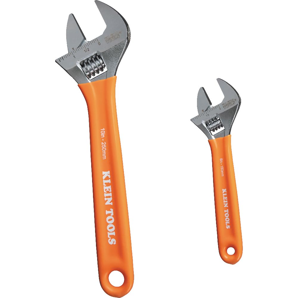 Klein Tools D5072 6-Inch & 10-Inch Adjustable Wrench Set - Forged Steel Construction with SAE/Metric Scales - Ideal for Plumbing, Automotive & DIY Home Repairs