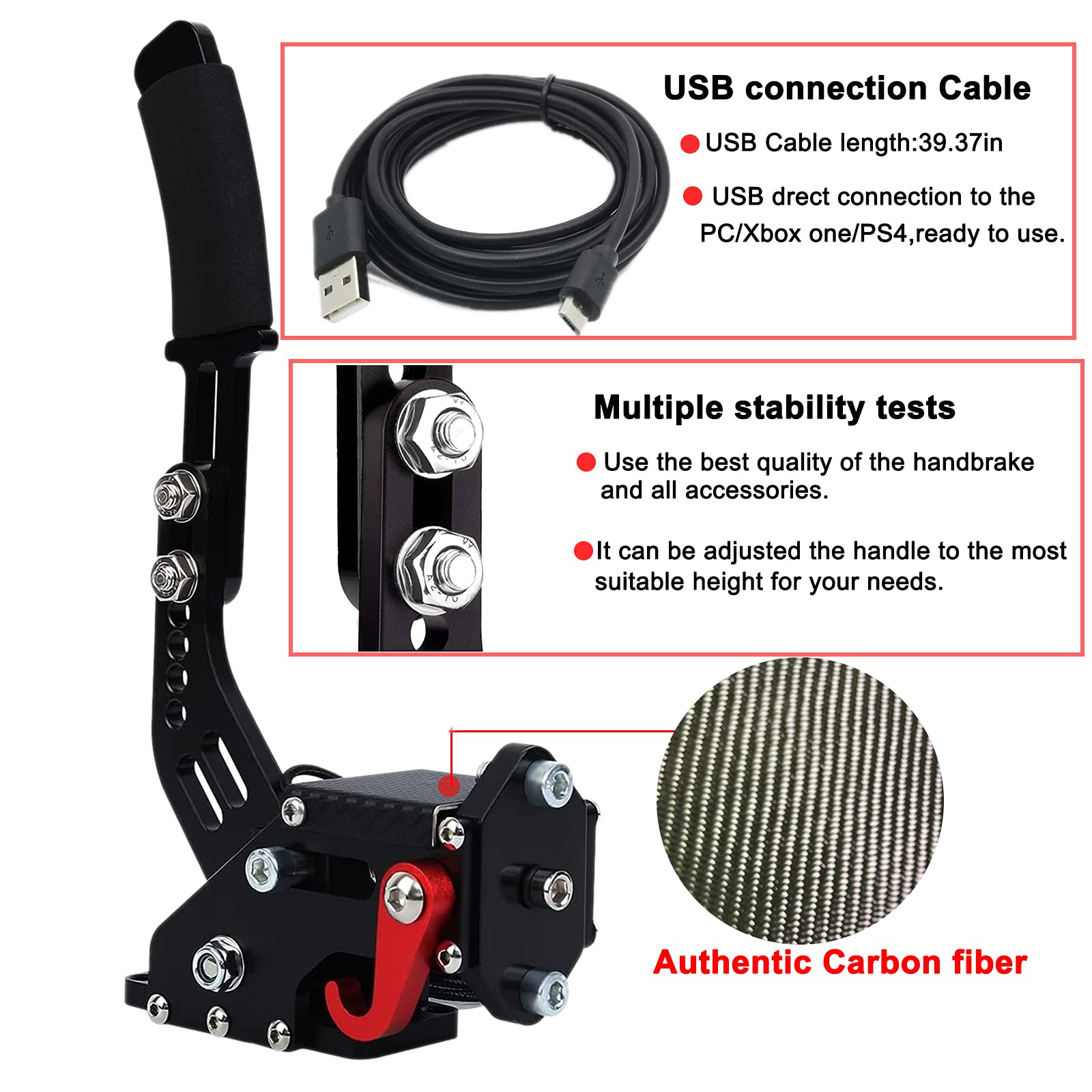 Obokidly Upgraded USB Handbrake for Sim Racing - Compatible with Logitech G920, XBOX ONE/XBOX ONE S & PC - Black Ergonomic Hand Brake with Clamp for Realistic Drifting & Rally Games - Perfect for Racing Simulators & Gaming Setups