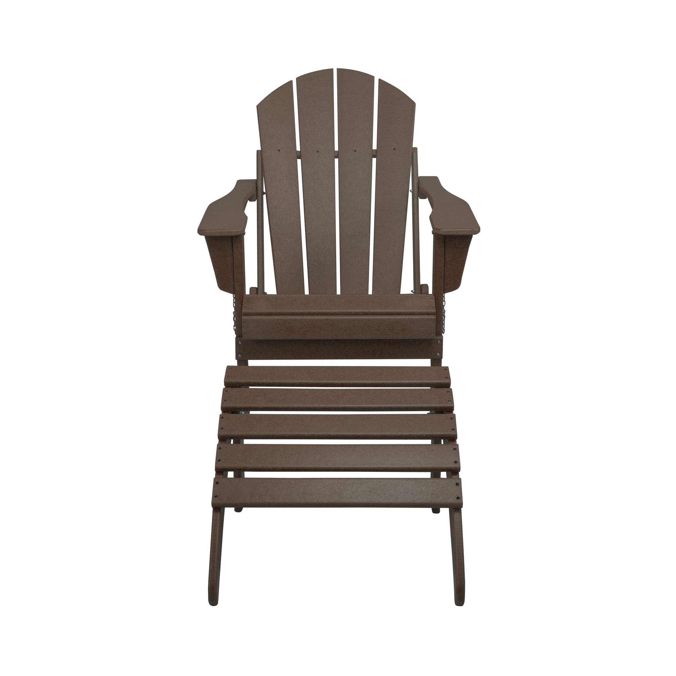 WestinTrends Malibu 2-Piece Outdoor Lounge Chair Set with Ottoman - All-Weather Poly Lumber Adirondack Patio Chairs for Poolside, Garden, Backyard & Beach Relaxation - Foldable Dark Brown Lawn Furniture for Ultimate Comfort