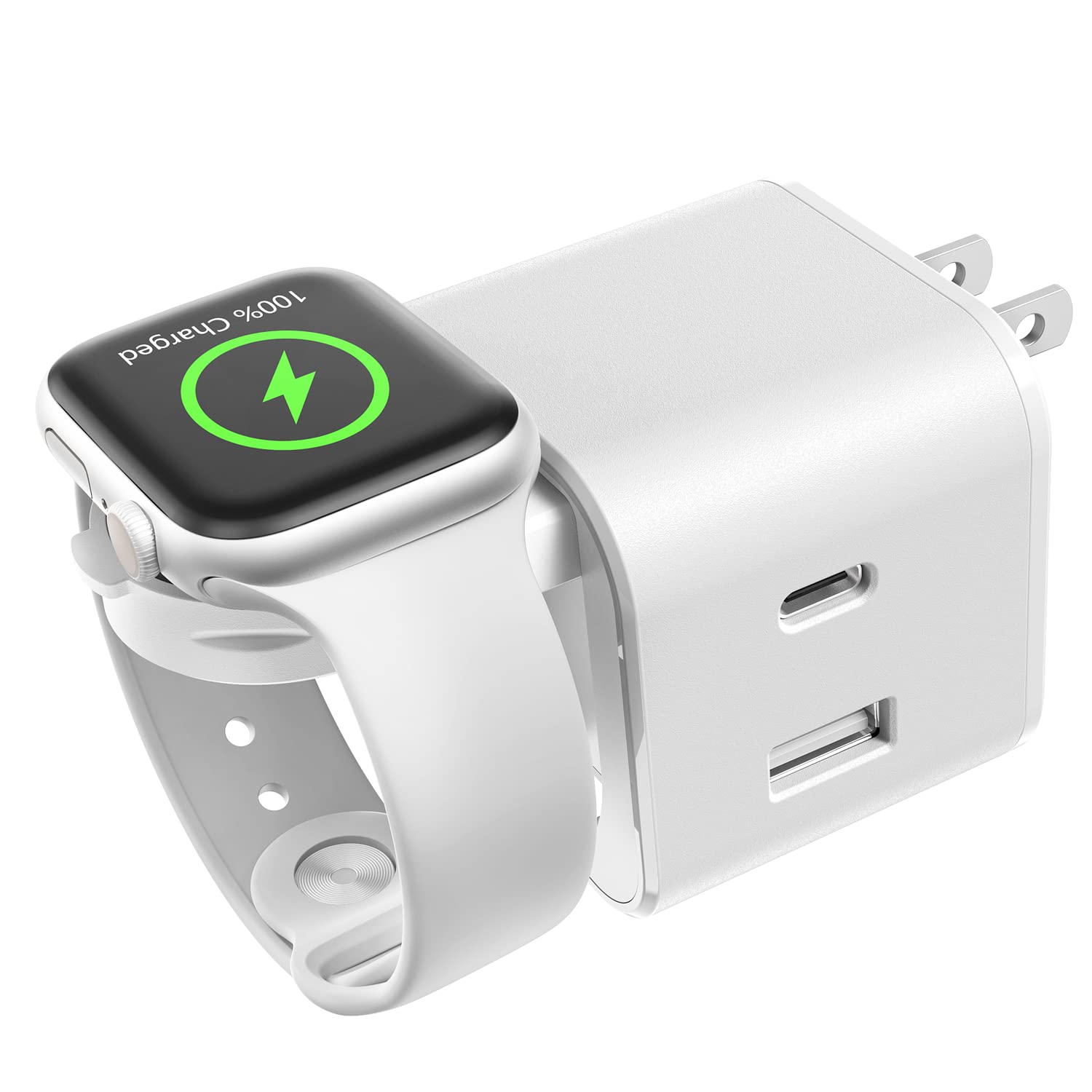 36W Apple Charging Block with Built-in Watch Charger - Foldable PD Fast Charger for iPhone 13/12/11/Pro/Max - Dual Port USB C Wall Charger Compatible with Apple Watch Series 8/7/6/SE, AirPods Pro/3/2 - Perfect for Travel, Home & Office Use (White)