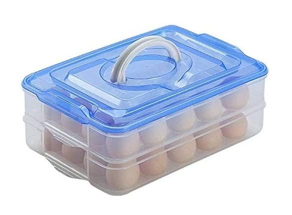 RAIYARAJ Double Layer Plastic Egg Storage Container with Lid - 24 Grid Refrigerator Organizer for Kitchen, Eggs & More (Blue) | Perfect for Farm Fresh Eggs, Meal Prep & Space Saving Refrigerator Storage