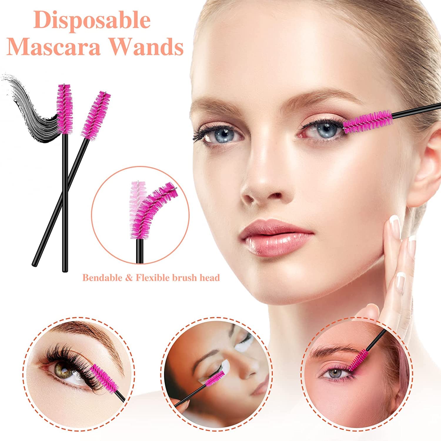 50 PCS Professional Makeup Brush Set - 10 Eyeliner Brushes, 20 Mascara Wands, 20 Lipstick Applicators | Essential Makeup Artist Tools Kit for Beauty Salon, Home & Travel | Perfect for Makeup Application, Touch-ups & On-the-Go Beauty