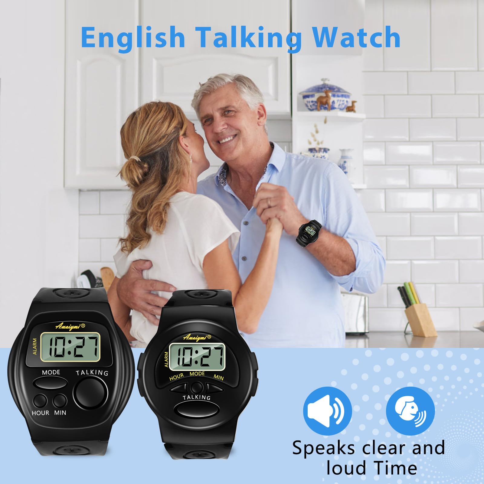 2 Pack English Talking Watches for The Blind & Visually Impaired - Clear Female Voice, Easy to Use for Seniors & Elderly - Best Gift for Visually Challenged (Daily Use, Time Management, Independent Living)