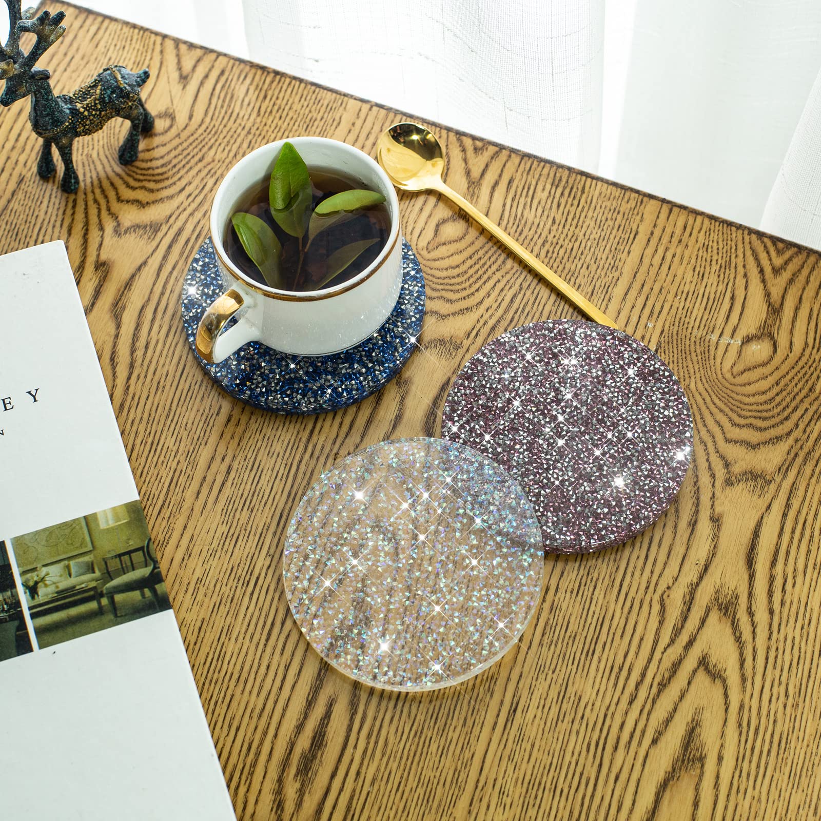 Sparkling Rhinestone Crystal Coasters Set - Elegant Grey Coffee Table Mats for Home Decor & Protection - Perfect for Parties, Weddings, and Living Room Decorations
