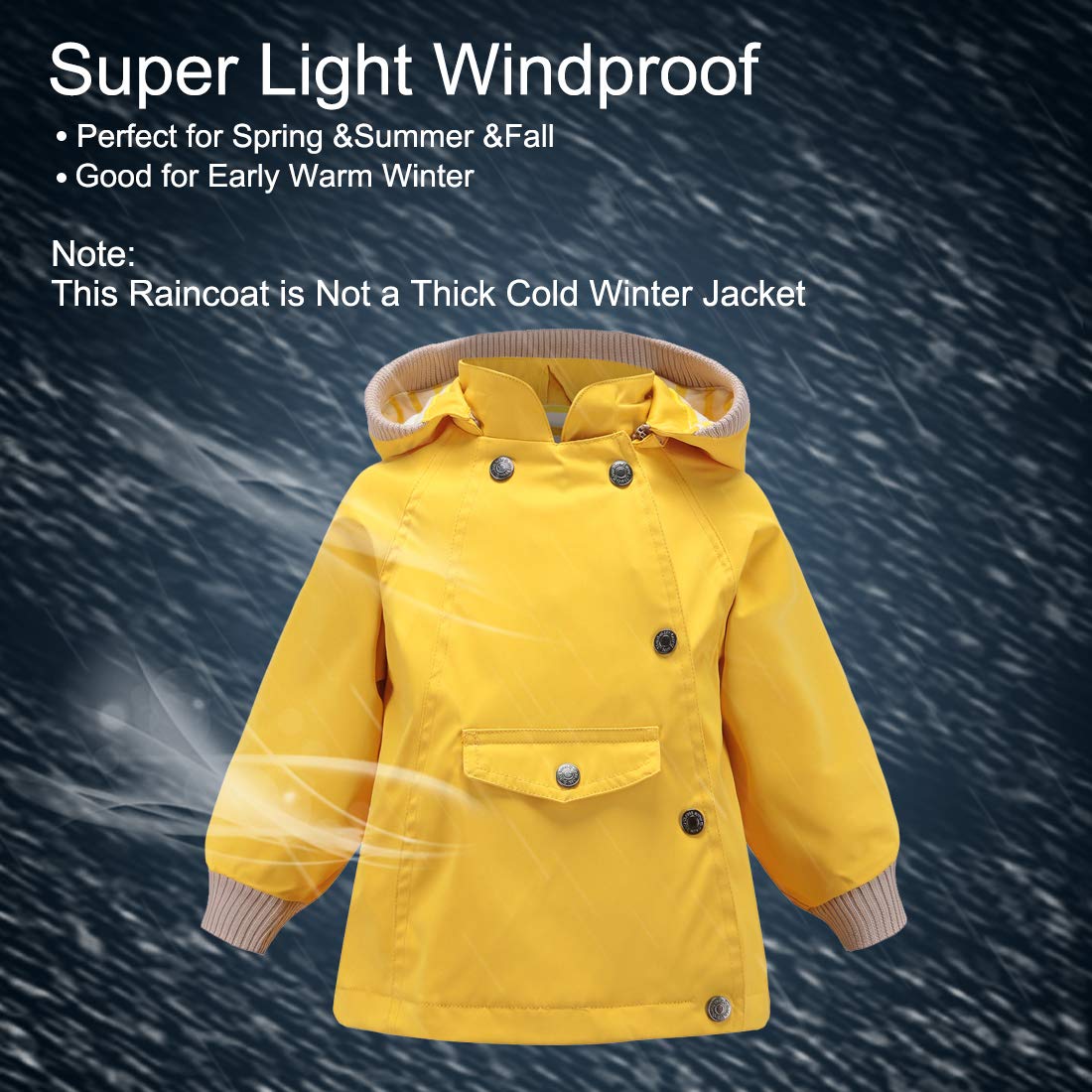 ACESTAR Kids Waterproof Hooded Rain Jacket - Cotton Lined Windbreaker for Boys & Girls - Toddler Raincoat for Spring & Fall Outdoor Play, School, and Travel