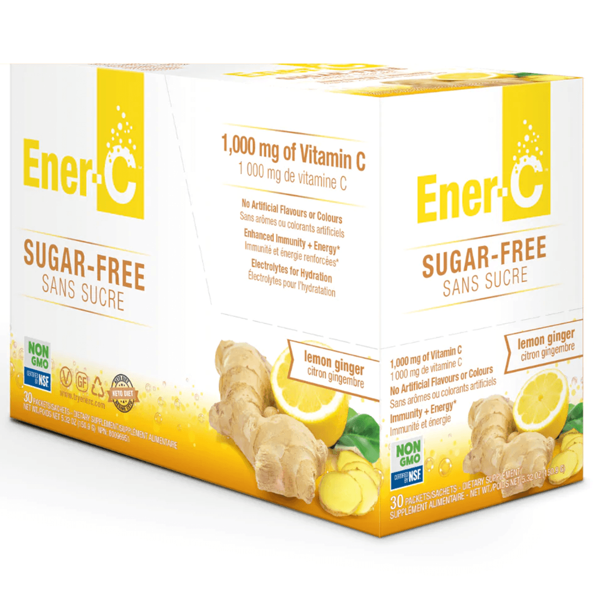 Ener Life Ener C Vitamin C 1000mg with Lemon Ginger - 30 Packets - Immune Support & Energy Booster for Adults - Perfect for Travel, Workouts & Daily Wellness