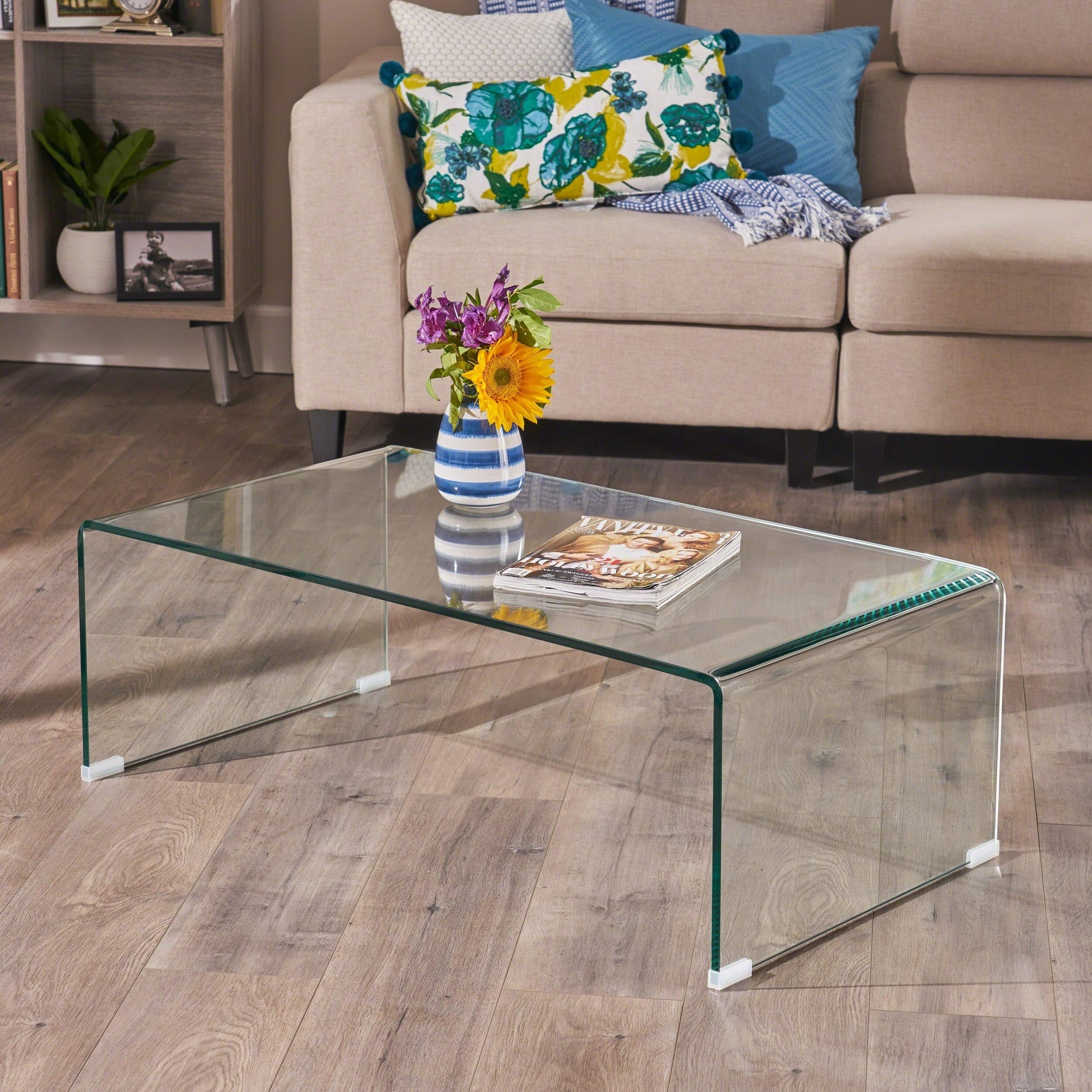 Clear Modern Glass Rectangle Coffee Table - Contemporary Living Room Centerpiece for Home Decor & Stylish Entertaining