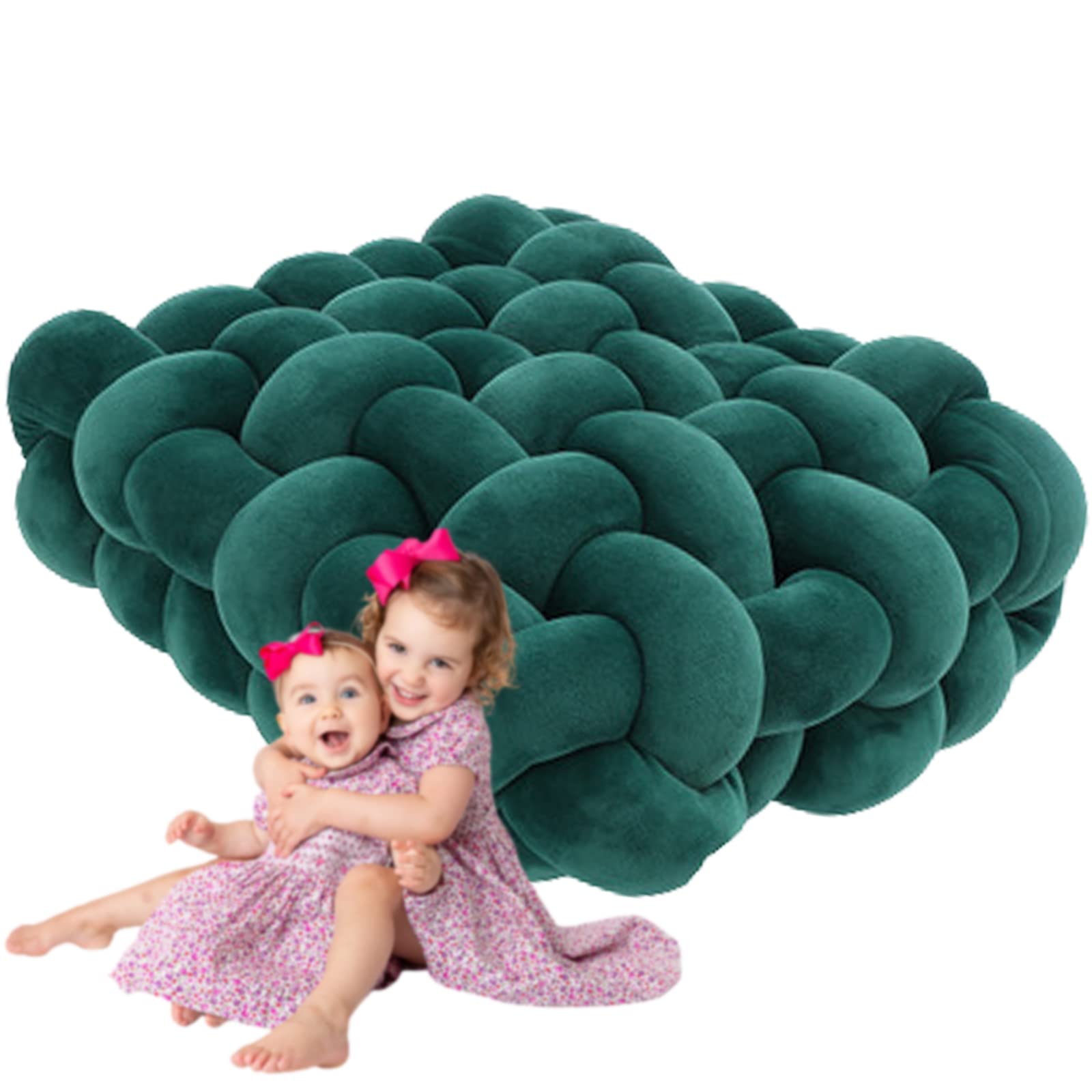 SRHMYJJ Knot Throw Pillow - Soft Decorative Cushion for Sofa, Bed, Office & Yard - Multicolor Square Plush Home Decor (Dark Green, 12×13×4.7in) - Perfect for Living Room, Nursery & Outdoor Spaces