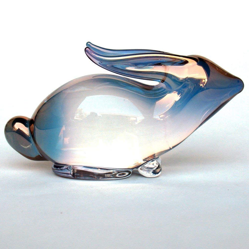 Hand Blown Glass Bunny Rabbit Hare Figurine - Elegant Home Decor, Easter Gift & Spring Table Centerpiece for Living Room, Office or Garden Display