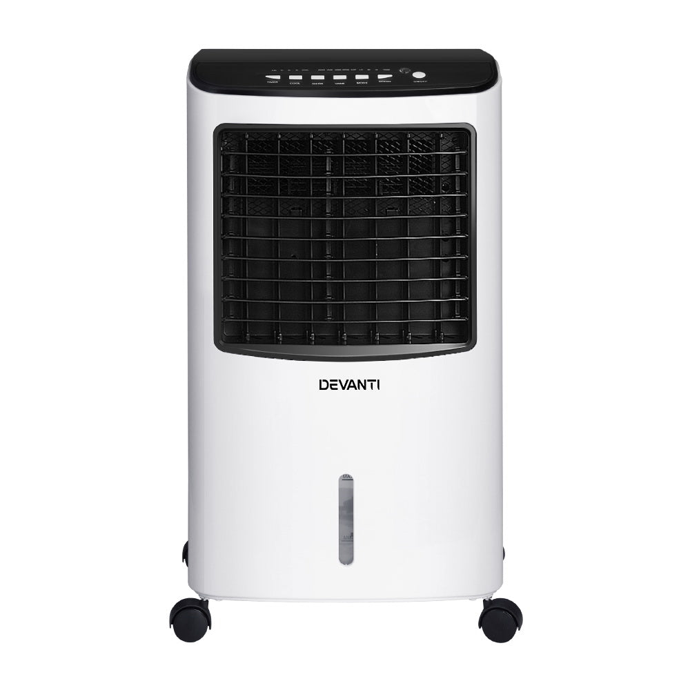 Devanti 8L Evaporative Air Cooler - Portable Cooling Fan with 3 Speeds & 7-Hour Timer for Home, Office, Bedroom - Energy Efficient Air Conditioner Alternative for Summer Use