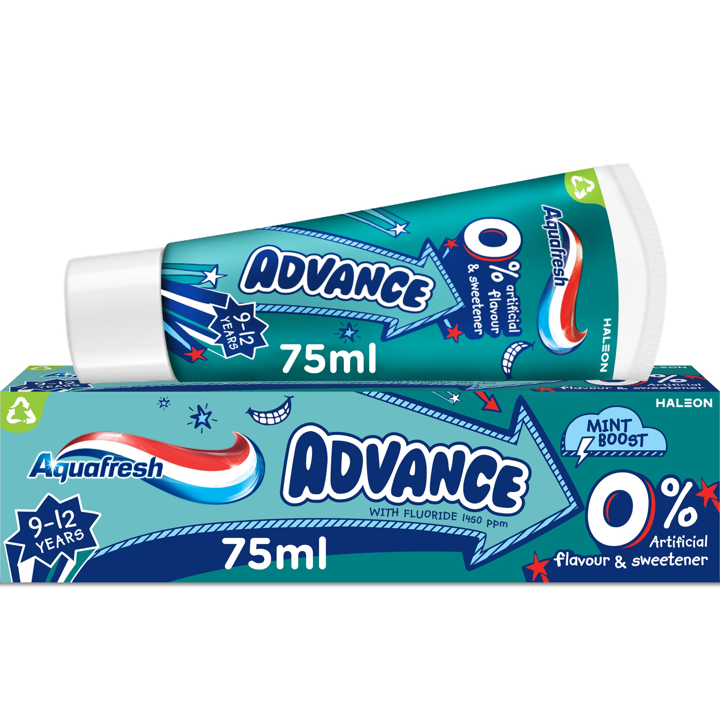 Aquafresh Advance 9-12 Kids Toothpaste for Big Kids - Lasting Protection for New Permanent Teeth, 75ml Tube - Gentle Fluoride Toothpaste for Tweens Transitioning to Adult Teeth | Perfect for School & Sleepovers