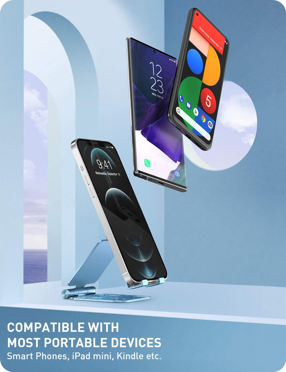 i-Blason Universal Foldable Phone Stand Holder - Compatible with iPhone 16/15/14/13 Pro Max & All Smartphones - Adjustable Desk Stand for Watching Videos, Video Calls & Hands-Free Use (Blue)