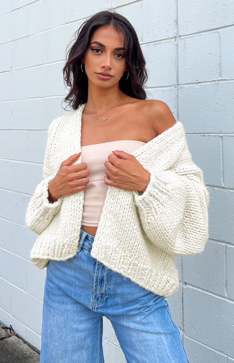 Bad Habits Cream Knit Cardigan Women's Soft Open Front Sweater - Perfect for Fall Layering, Coffee Dates & Cozy Evenings