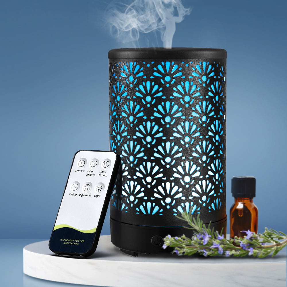 Devanti 100ml Black Aroma Diffuser for Essential Oils - Ultrasonic Aromatherapy Humidifier with 7 Color LED Lights, Perfect for Home, Office, Yoga & Spa Relaxation