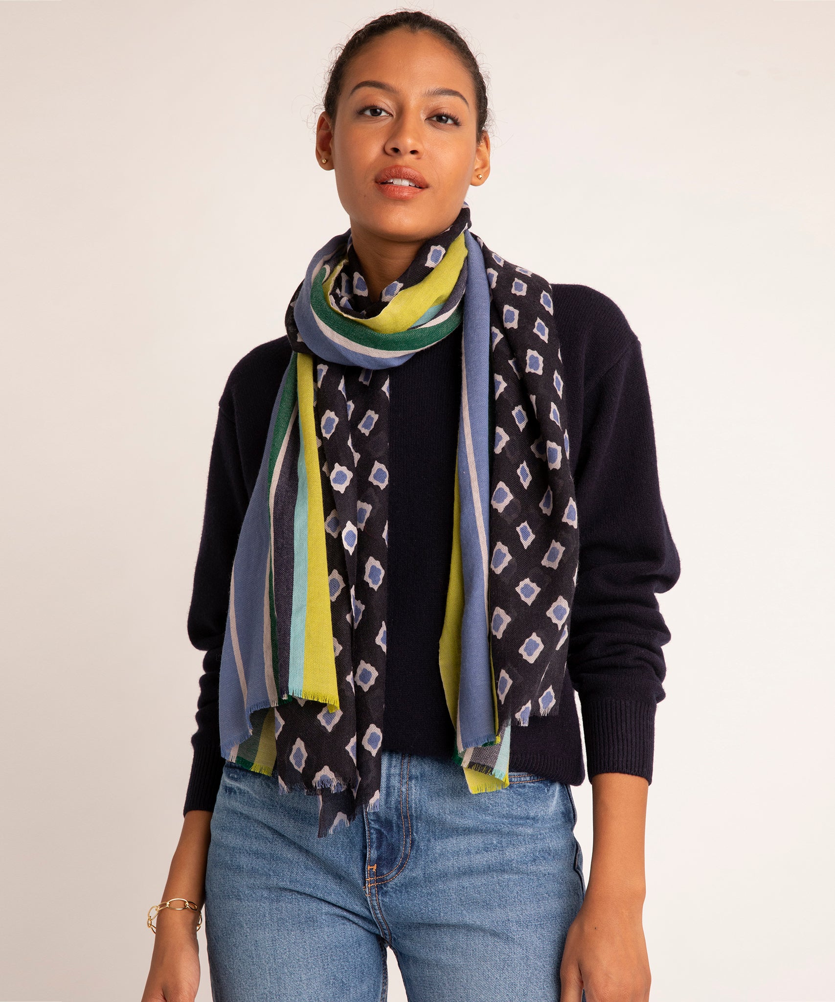 Stylish Foulard Stripe Wrap Scarf - Lightweight & Versatile Fashion Accessory for Women - Perfect for Office, Travel, and Casual Outfits