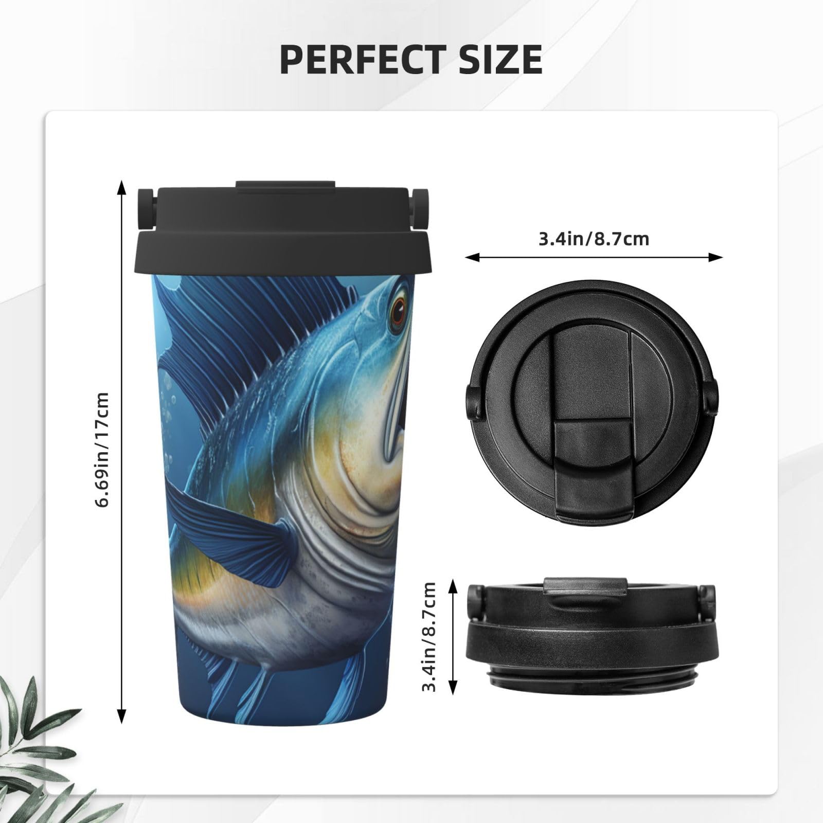 GFLFMXZW Stainless Steel Insulated Coffee Mug with Lid - 20oz Vacuum Insulated Travel Tumbler, Double Wall Thermal Cup for Hot & Cold Drinks - Perfect for Office, Commuting, Camping & Outdoor Activities (Blue Fish Design)
