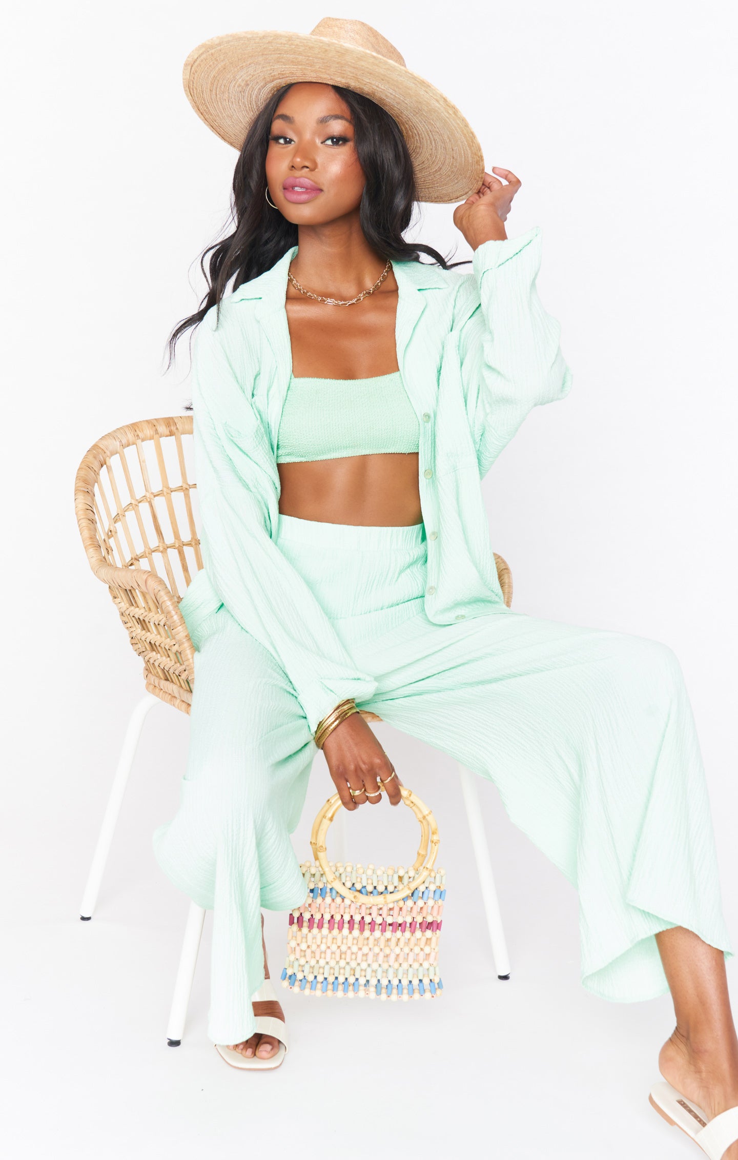 Destin Top - Green Melon Scrunch Bikini | Sexy High Waisted Swimwear for Women | Perfect for Beach Vacations, Pool Parties & Summer Getaways