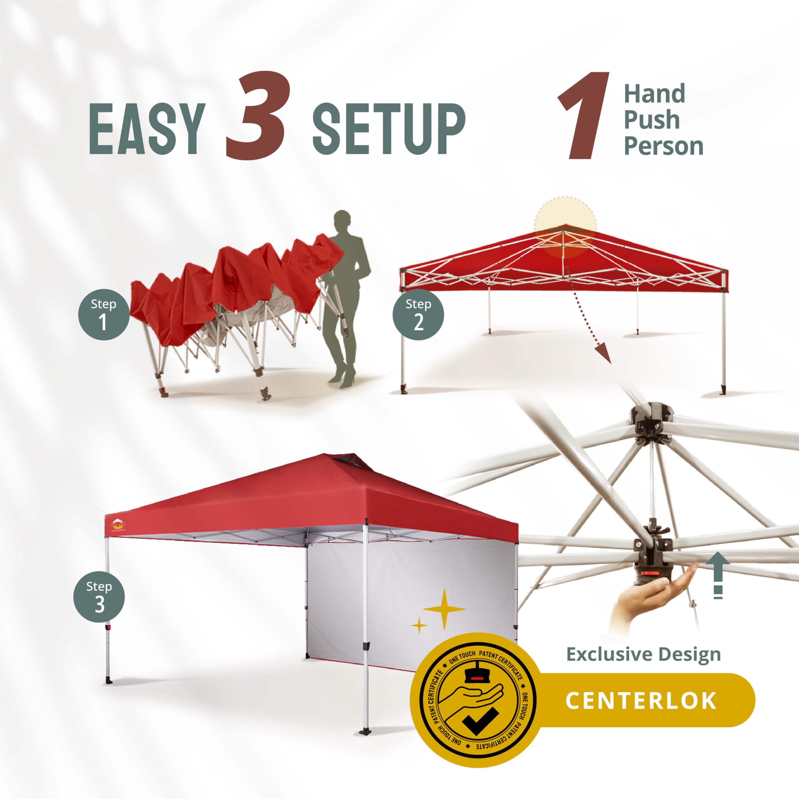 12x12 Pop Up Canopy Tent with 150D Silver Coated Fabric - Commercial Instant Shelter Includes Removable Sidewall, 4 Ropes, 8 Stakes & Weight Bags - Portable STO 'N Go Bag for Outdoor Events, Parties, Camping & Beach Use (Red)