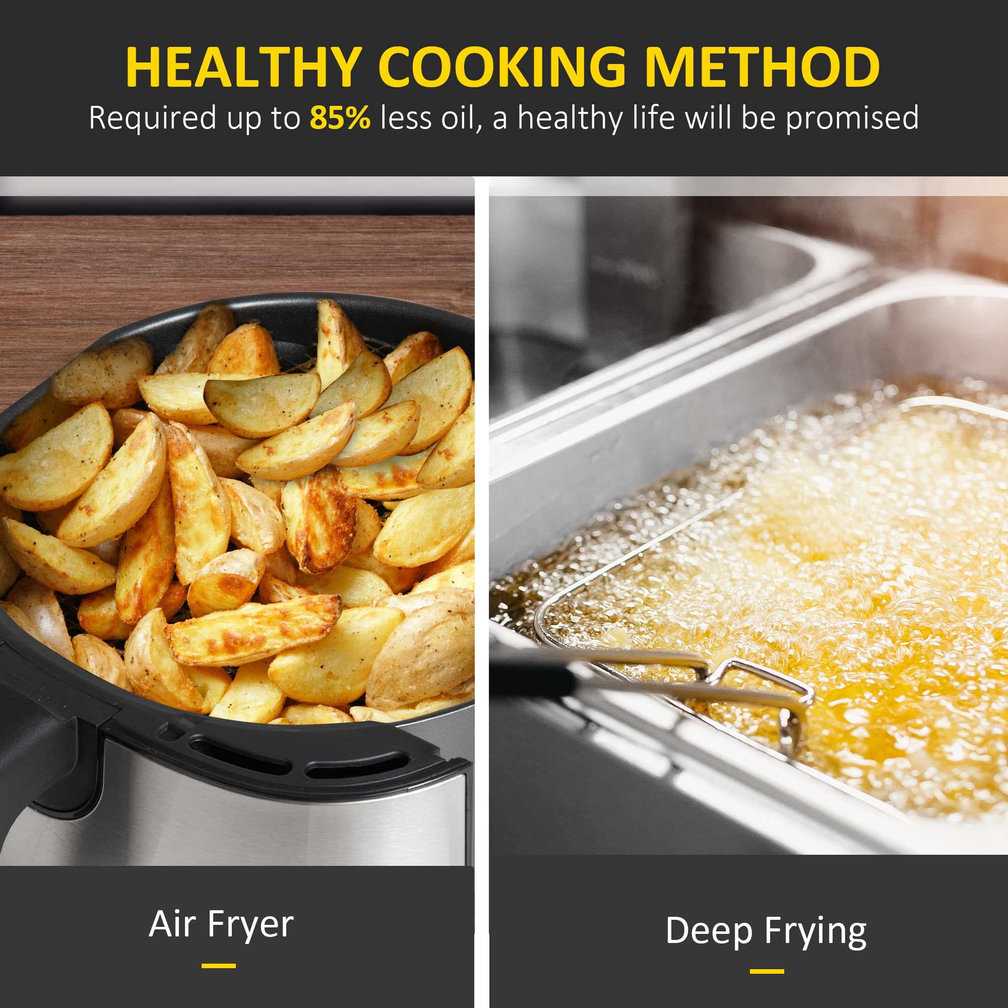 HOMCOM 1700W 6.9QT Digital Air Fryer Oven with 360° Circulation, Adjustable Temp & Timer, Nonstick Basket for Healthy Oil-Free Cooking - Perfect for Family Meals, Snacks & Low-Fat Diets (Black)
