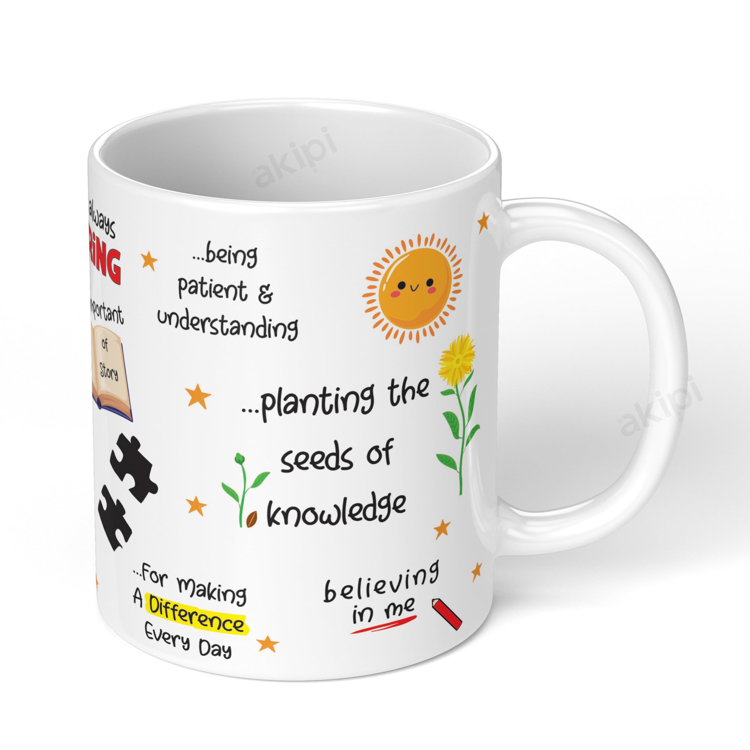 Personalized Thank You Teacher Mug with Name - Best Teacher Appreciation Gift - 11oz Ceramic Coffee & Tea Cup - Ideal for Teacher's Day, End of Year, Retirement - Akipi ARM677 (Ma'am/Sir)