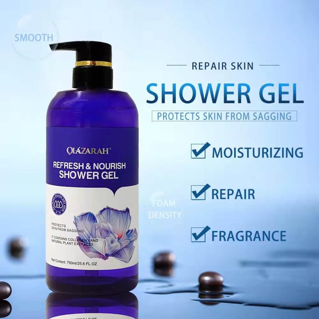 **Collagen-Infused Lavender Shower Gel with Natural Plant Extracts – Hydrating, Firming & Refreshing Body Wash – Paraben & Dye-Free – Pack of 3 – Perfect for Dry Skin & Relaxing Bath Time**