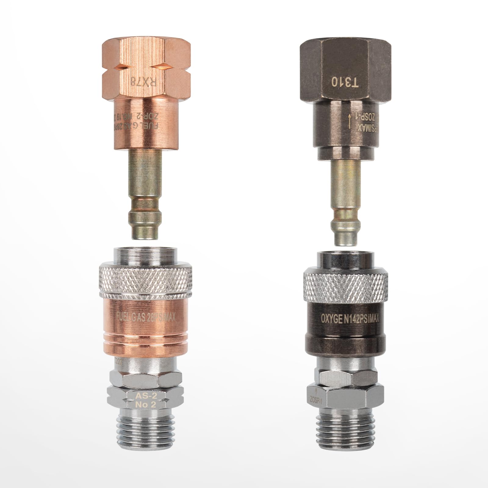 Oxy Acetylene Quick Connect Fittings - Cutting Torch Quick Coupler Set for Oxy Fuel Welding & Brazing | Perfect for Metal Fabrication, HVAC Repair & Automotive Maintenance