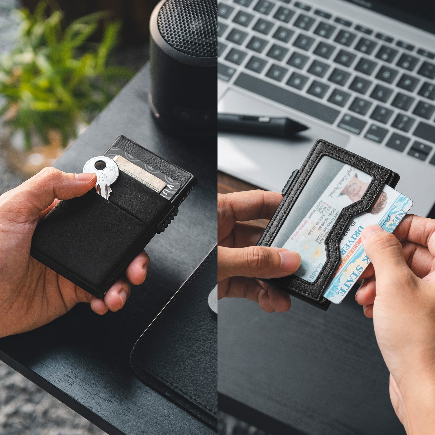 VC306 Elastic Cloth & Leather Slim Wallet with Clear ID Window - Perfect for Cash, Coins, Credit Cards & Daily Essentials | Ideal for Travel, Work & Everyday Use