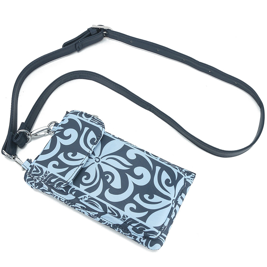 Anna Keʻolu Tapa Tiare Teal Crossbody Phone Wallet for Women - RFID Blocking & Multi-Pocket Design - Perfect for Travel, Shopping, and Everyday Use