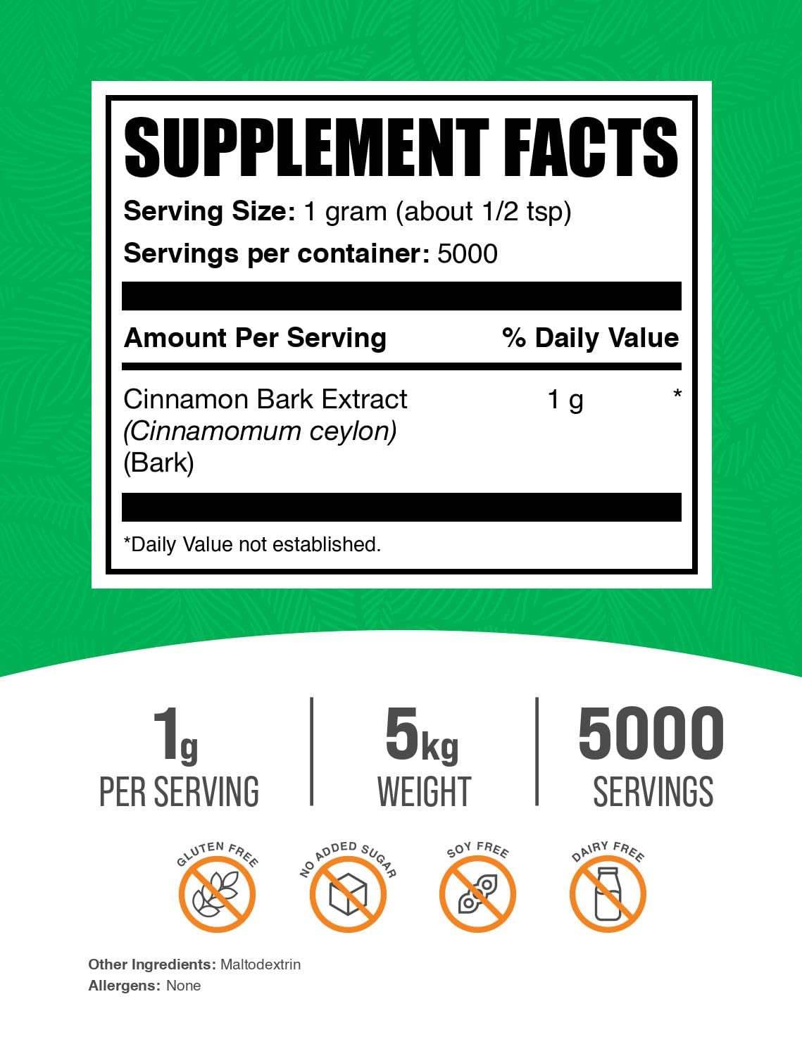 Premium Ceylon Cinnamon Extract Powder 5kg (11 lbs) - 100% Pure Ceylon Cinnamon Supplement, 1000mg per Serving - Gluten Free, Soy Free, Non-GMO - Ideal for Baking, Smoothies & Wellness Drinks