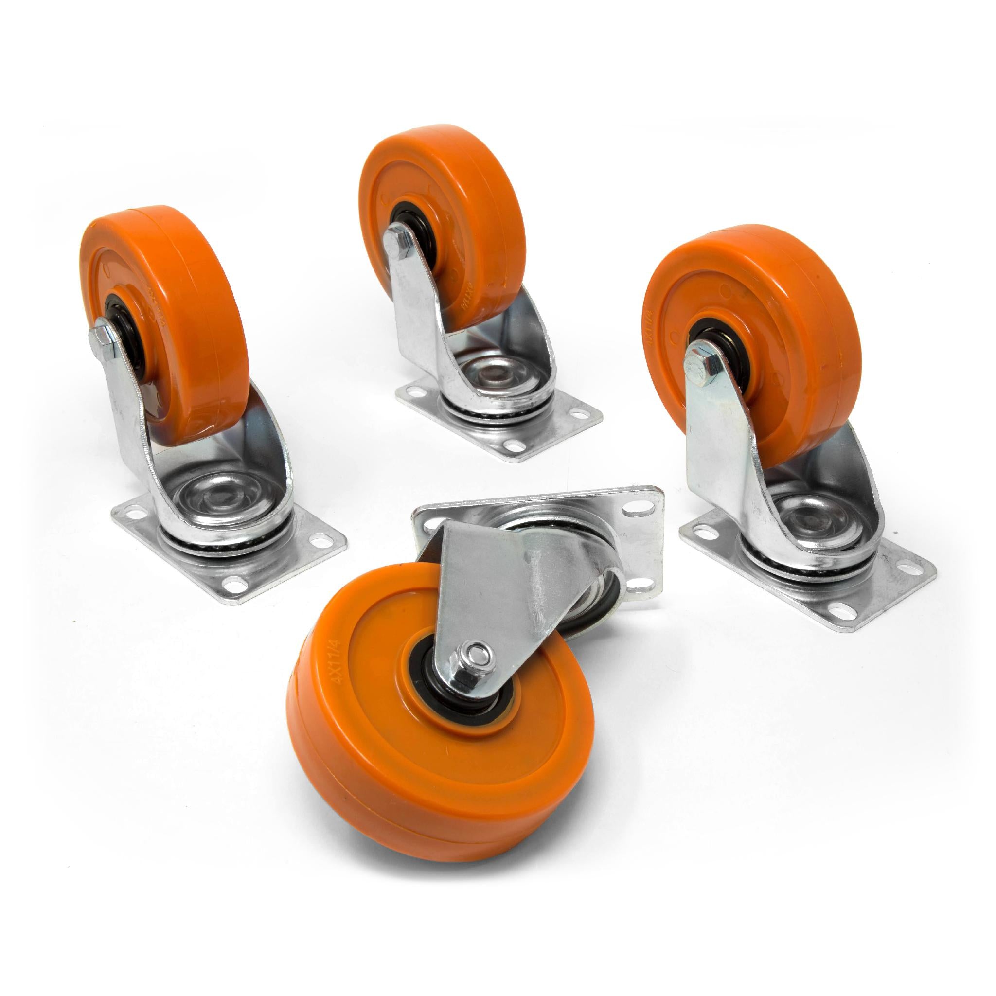 WEN CA3335W 5 Inch Heavy Duty Polyurethane Swivel Caster Wheels - 330 lb Capacity, Single Bearing, 4 Pack - Ideal for Industrial Carts, Workbenches, and Warehouse Equipment