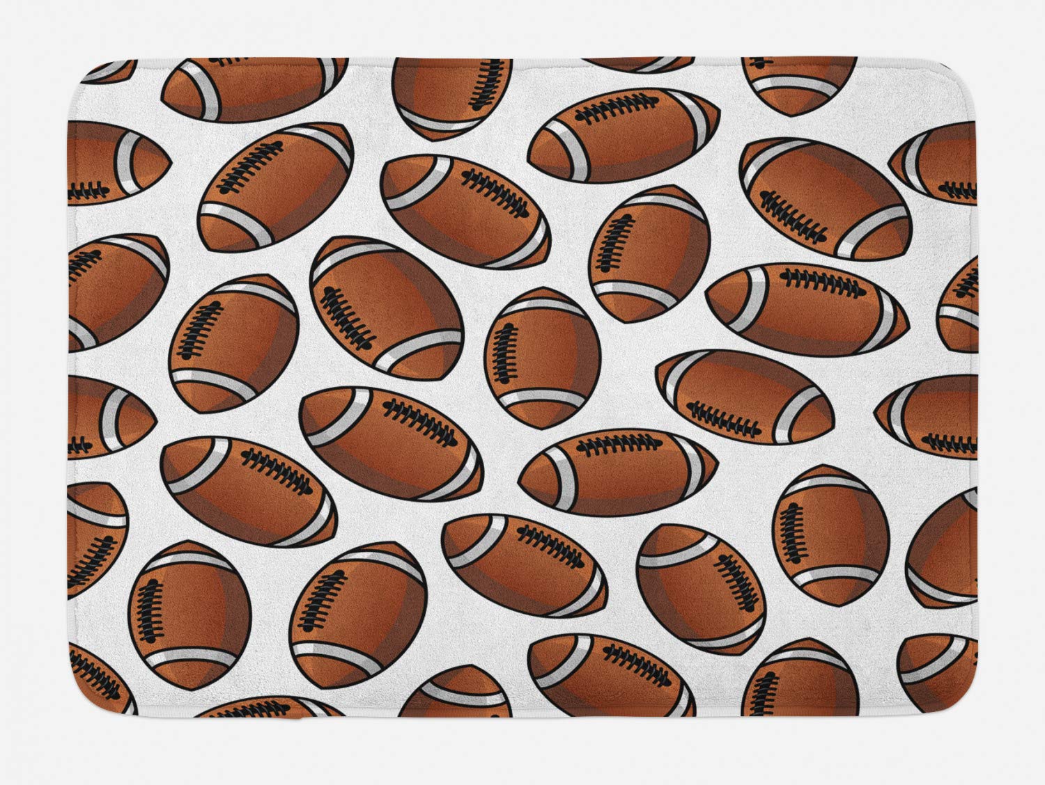 Non-Slip American Football Rugby Ball Cartoon Bath Mat - Plush Sports Decor for Bathroom, 30.2 x 20 Inches, Brown & White | Perfect for Sports Fans' Home, Game Room & Athletic Themed Decor